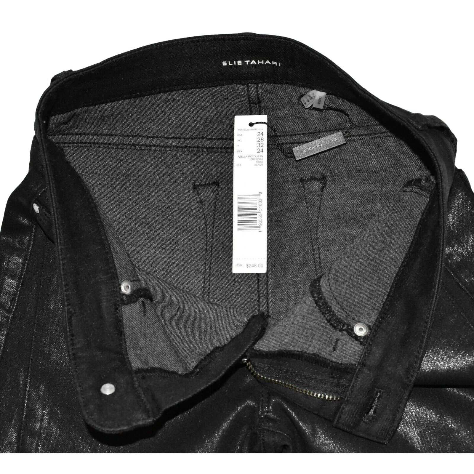 Elie Tahari B0 NWT ELIE TAHARI Black Coated Azella Moto Jeans Sz 24 $248 Size 24" / US 00 / IT 34 - 6 Thumbnail