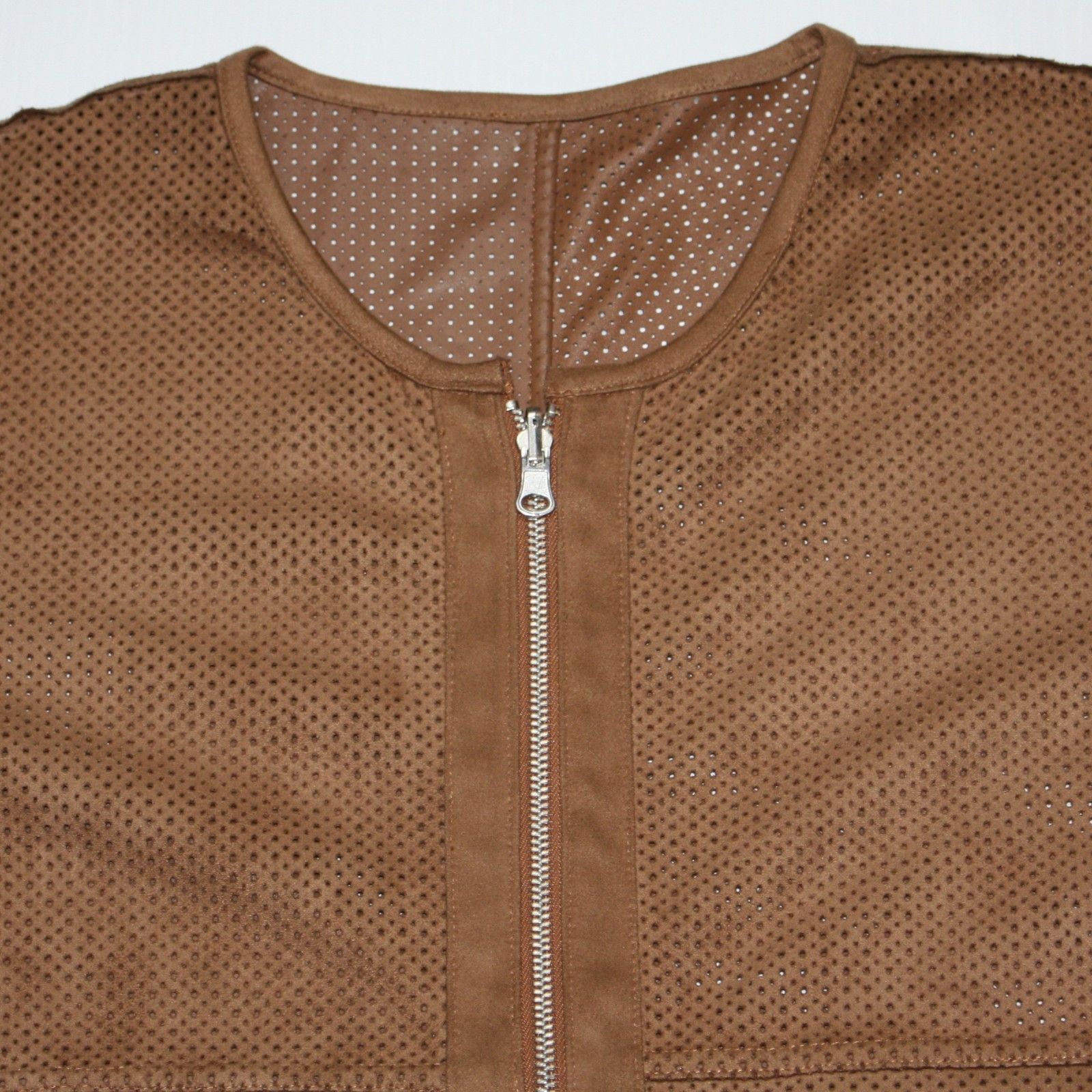 Other Luii Light Brown Tan Color Faux Suede Coat Perforated Jacket Size XL / US 12-14 / IT 48-50 - 2 Thumbnail