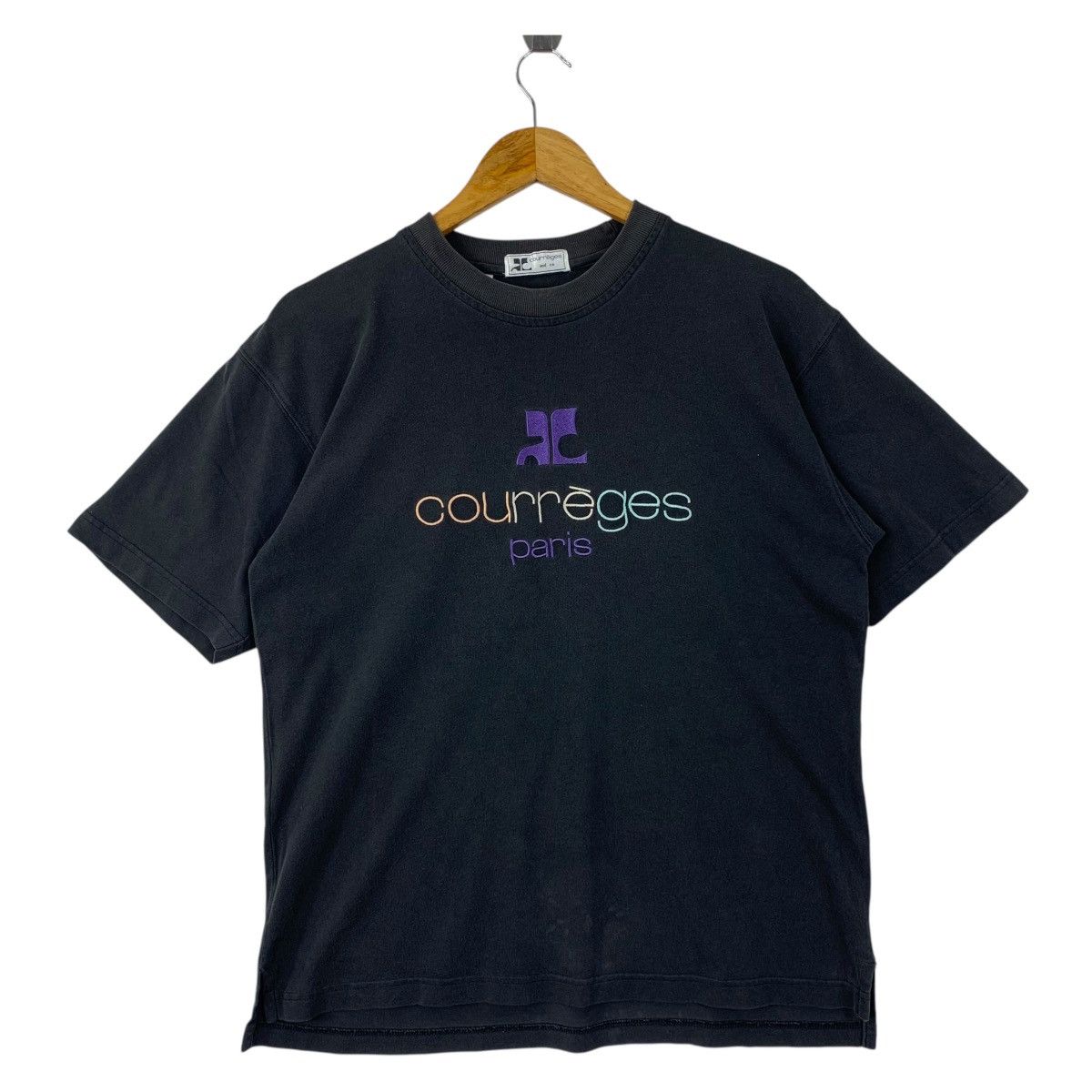 Courreges × Vintage Vintage COURRAGES Embroidery spellout logo black tee Size US L / EU 52-54 / 3 - 1 Thumbnail