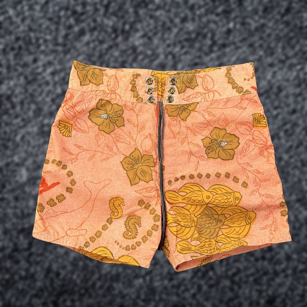 VINTAGE Birdwell Beach Britches Shorts Mens 28 Orange Floral Surf 70s Board Short Nautical Retro Beach Mens