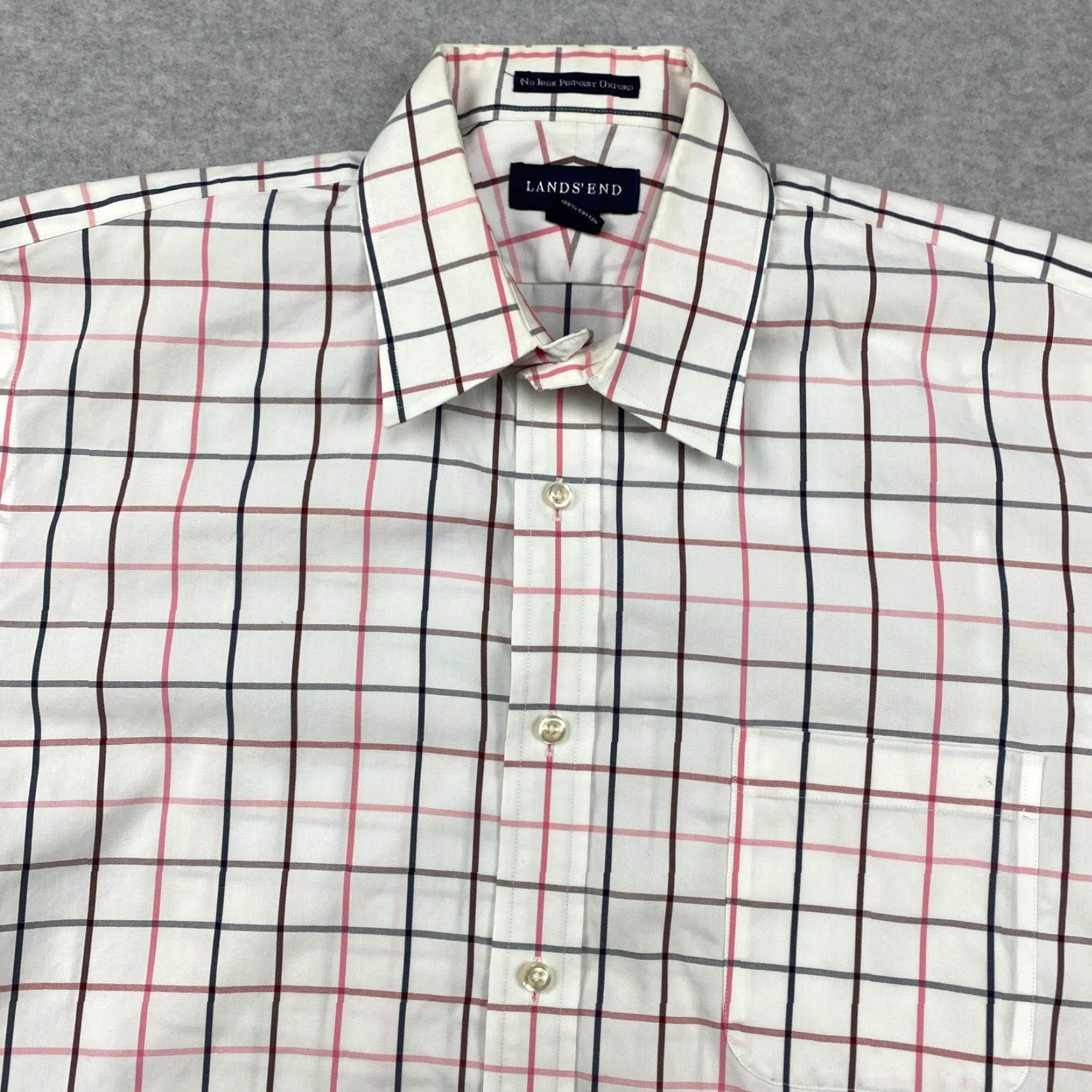 Lands' End Lands' End Button-Up Shirt Mens 16 / 33 White Check No Iron Pinpoint Oxford Slim? (Wait) Size US L / EU 52-54 / 3 - 2 Thumbnail