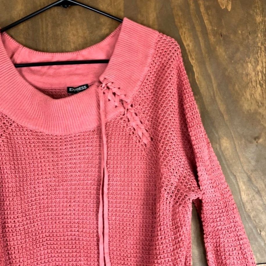Express Express Sweater Pink Scoop Neck Tie Shoulder Open Knit Long Sleeve Small Womens Size S / US 4 / IT 40 - 5 Thumbnail