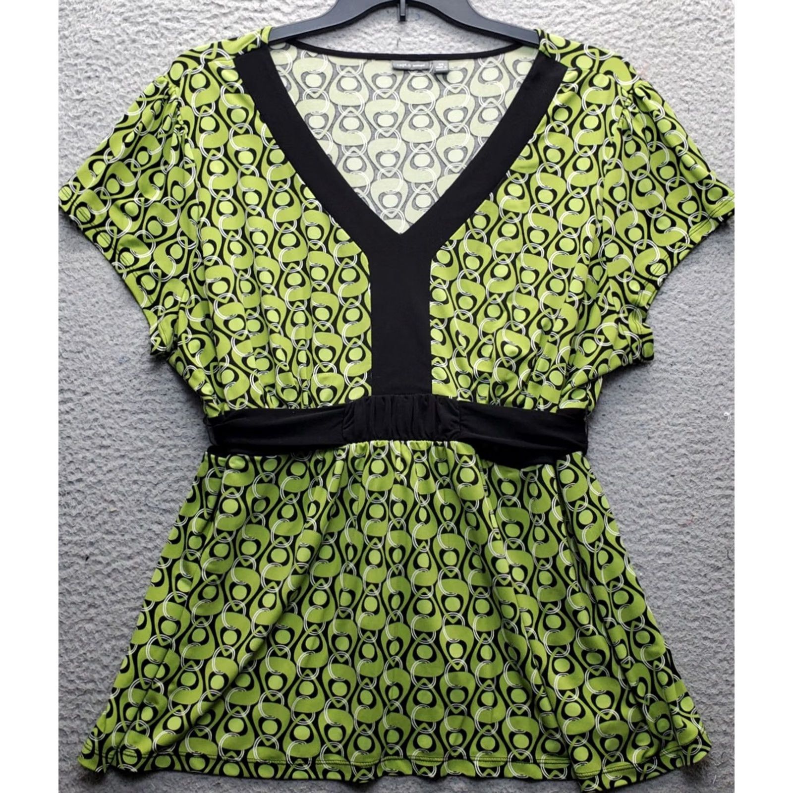 Apt. 9 Apt. 9 Womens Blouse Size 3X Multicolor Geometric Tie Waist Deep V-Neck Short Sleeve Pullover Tunic Top Size XXL / US 16-18 / IT 52-54 - 2 Thumbnail
