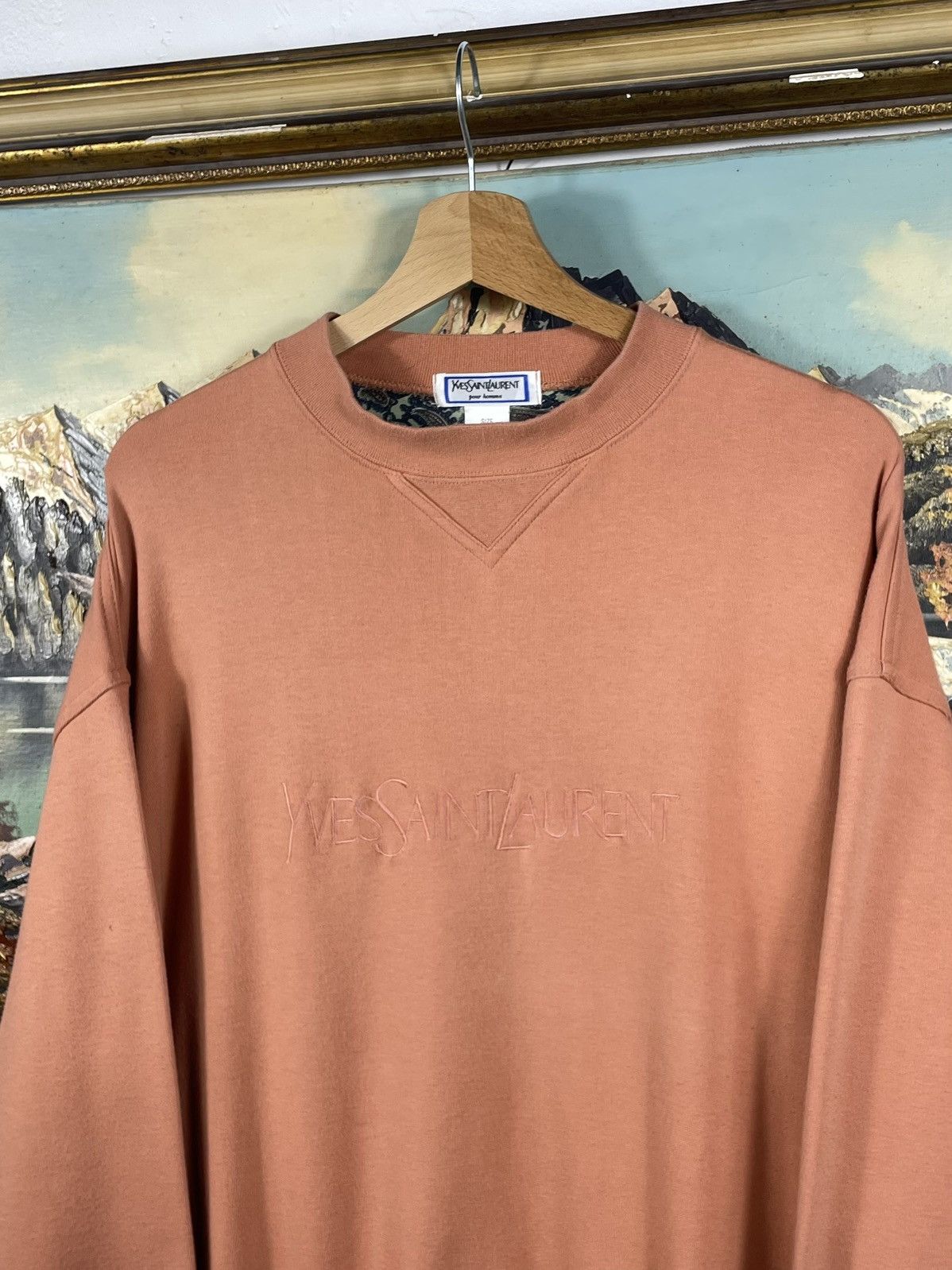 Vintage × Yves Saint Laurent Orange 90s Retro YSL Crewneck Sweater Jumper Knitwear Size US L / EU 52-54 / 3 - 5 Thumbnail