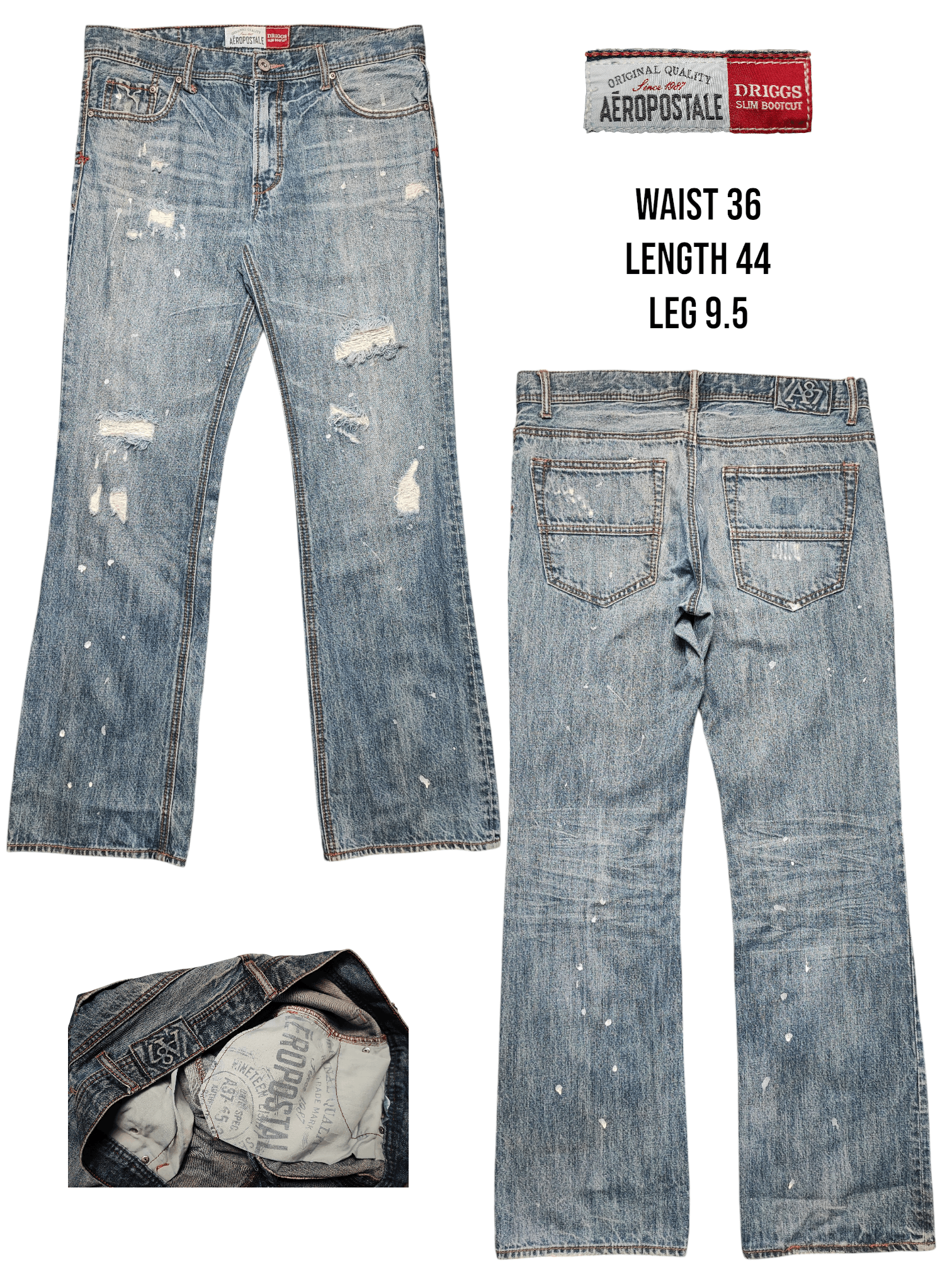 Aeropostale × Vintage Crazy Vintage Y2K/2000s Baggy Grunge Distressed Flared Jeans Size US 36 / EU 52 - 1 Thumbnail