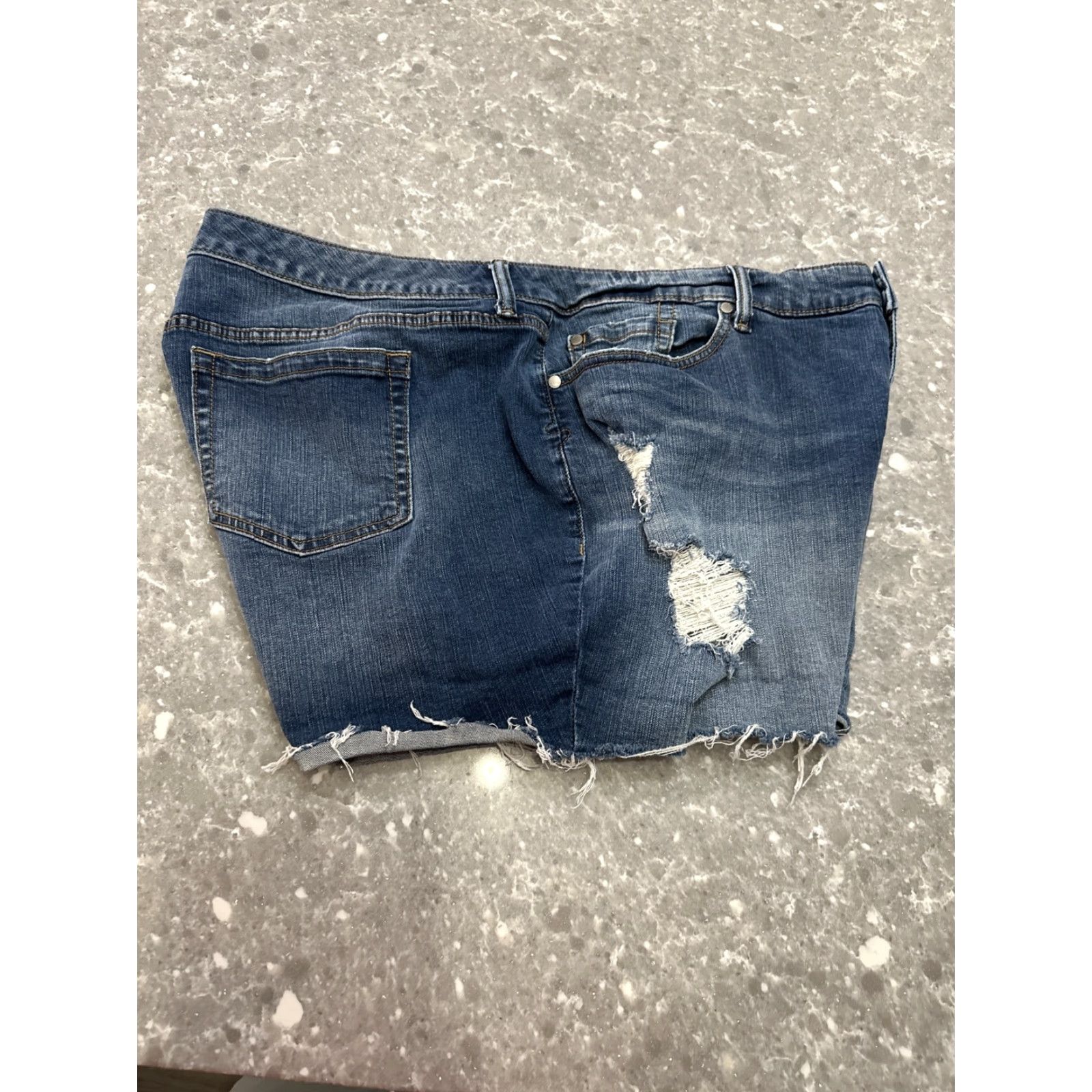 Torrid Torrid Blue Jean Shorts 24 Distressed Ripped Mid Raw Hem Button Fly Medium Wash Womens Size 42" / US 20 - 5 Thumbnail