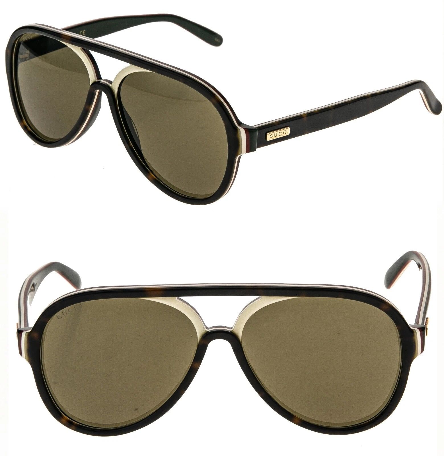 Gucci GUCCI GG0270S 0270 Havana Ivory Brown Aviator Sunglasses 003 Size ONE SIZE - 1 Thumbnail
