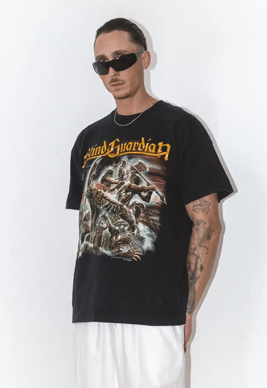 Band Tees × Vintage 90s Vintage Double Print Blind Guardian Rock Band T-Shirt Size US XL / EU 56 / 4 - 3 Thumbnail