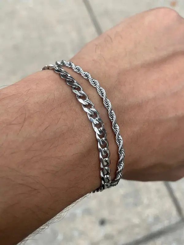 Jewelry Silver Cuban Link & Rope Bracelet Set Size ONE SIZE - 5 Thumbnail
