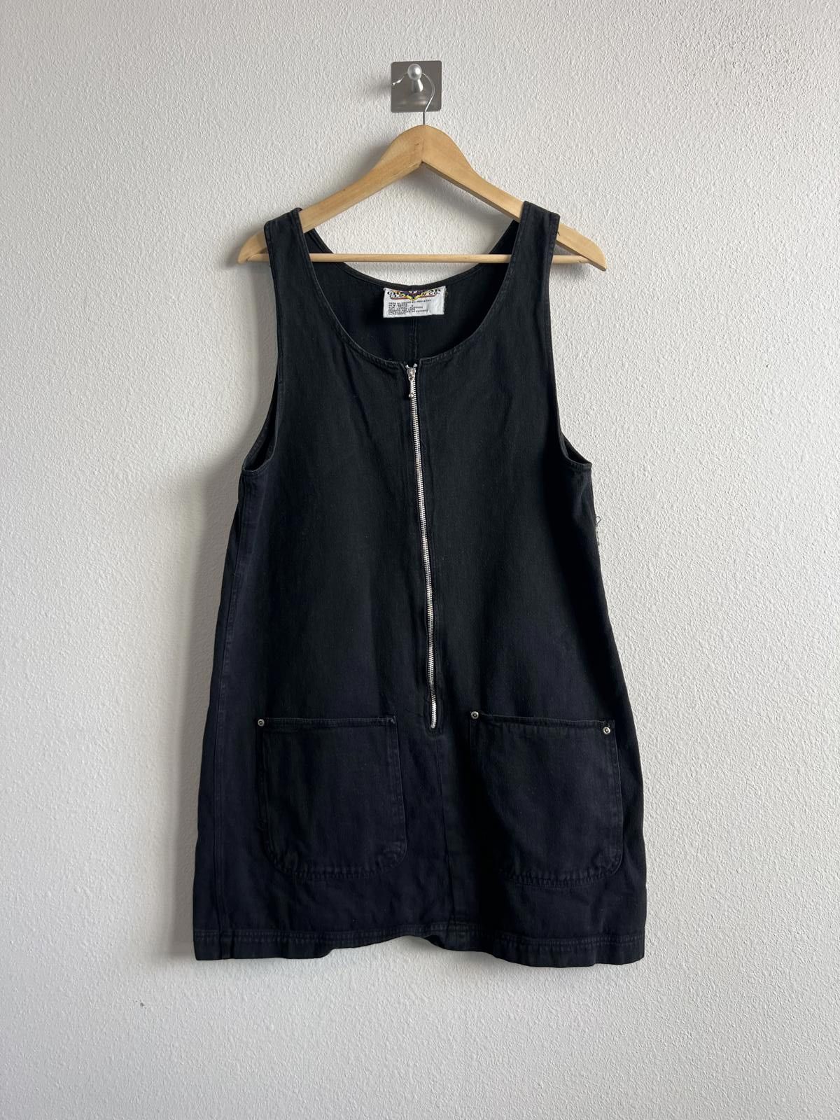 Vintage Black Denim Zip up Dress Jumper with Pockets