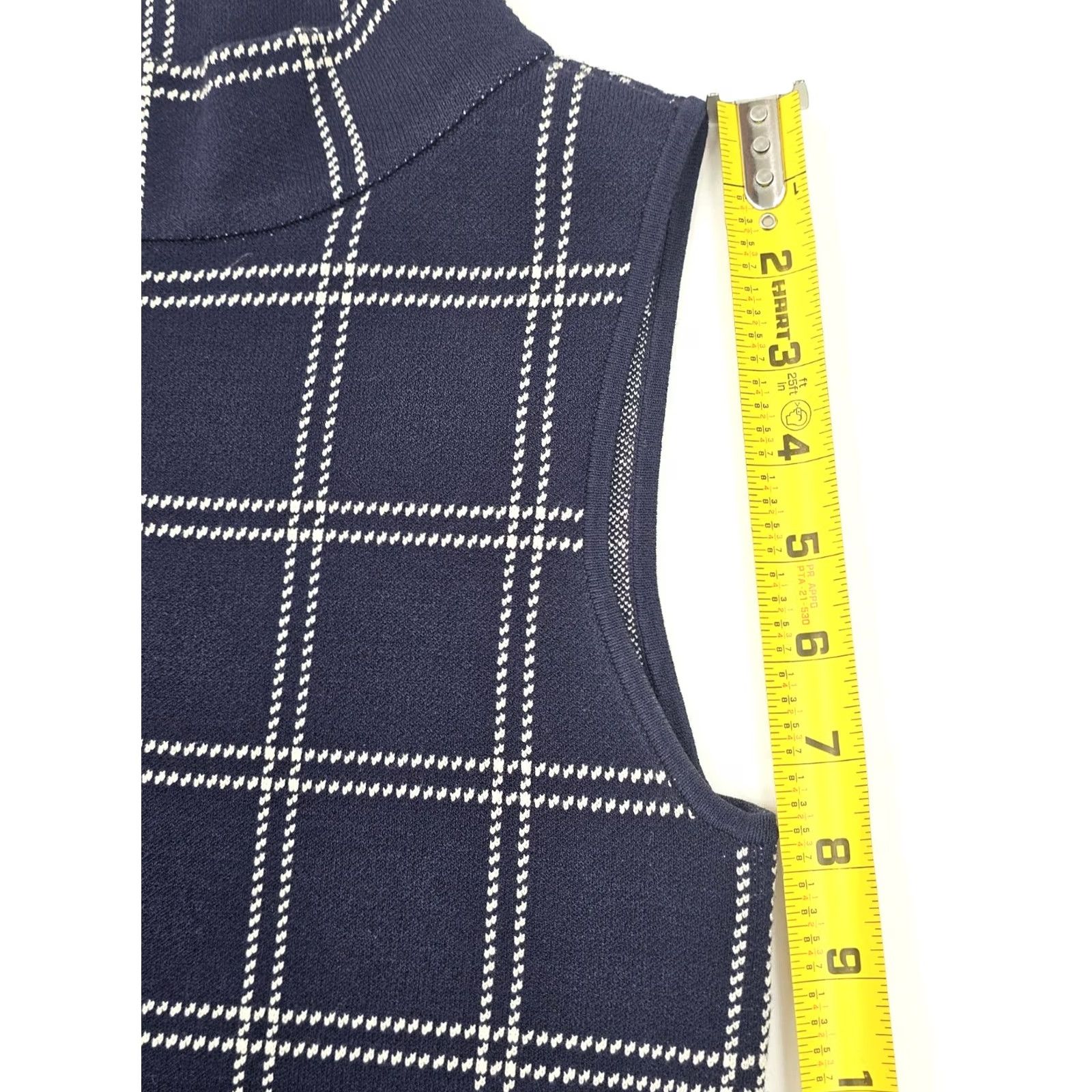 Ann Taylor Ann Taylor Ponte Mock Neck Sheath Midi Dress Navy Blue Windowpane Women Size S Size S / US 4 / IT 40 - 7 Thumbnail