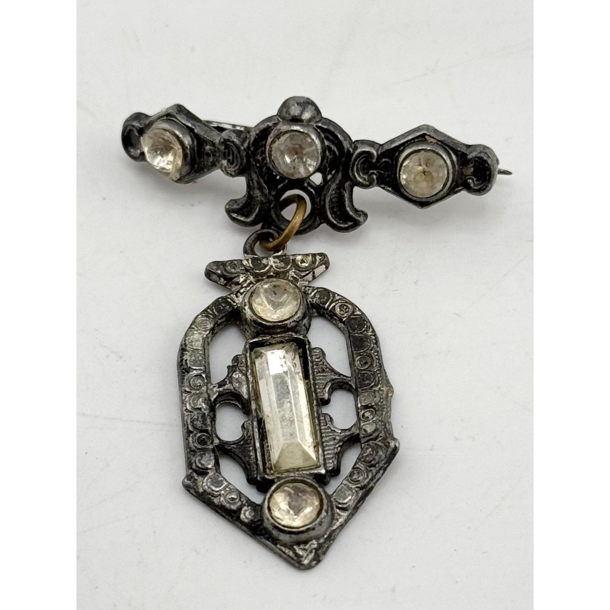 Vintage Estate Art Deco Paste rhinestone hanging brooch pin Size ONE SIZE - 1 Thumbnail