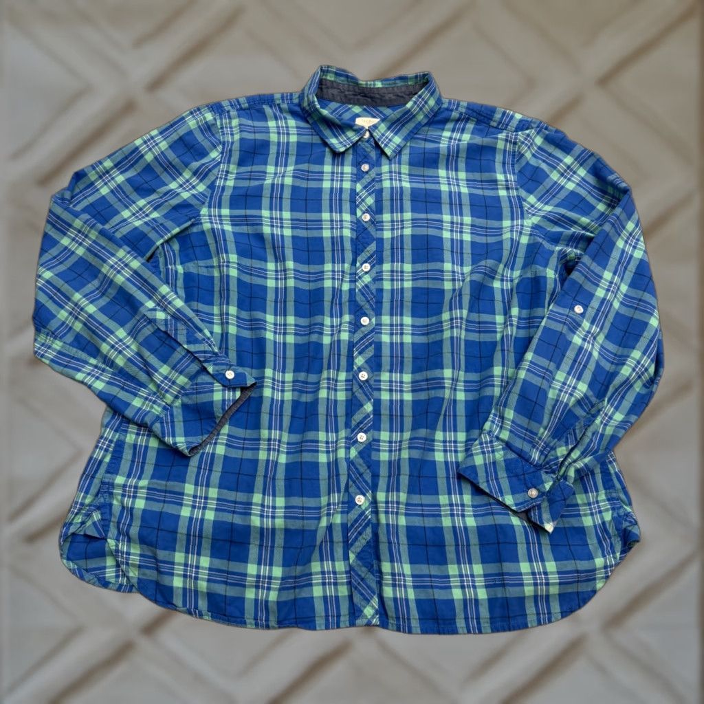 Talbots Talbots Shirt Women XL Blue Plaid Cotton Roll Tab Sleeve Button-Up Size XL / US 12-14 / IT 48-50 - 1 Thumbnail