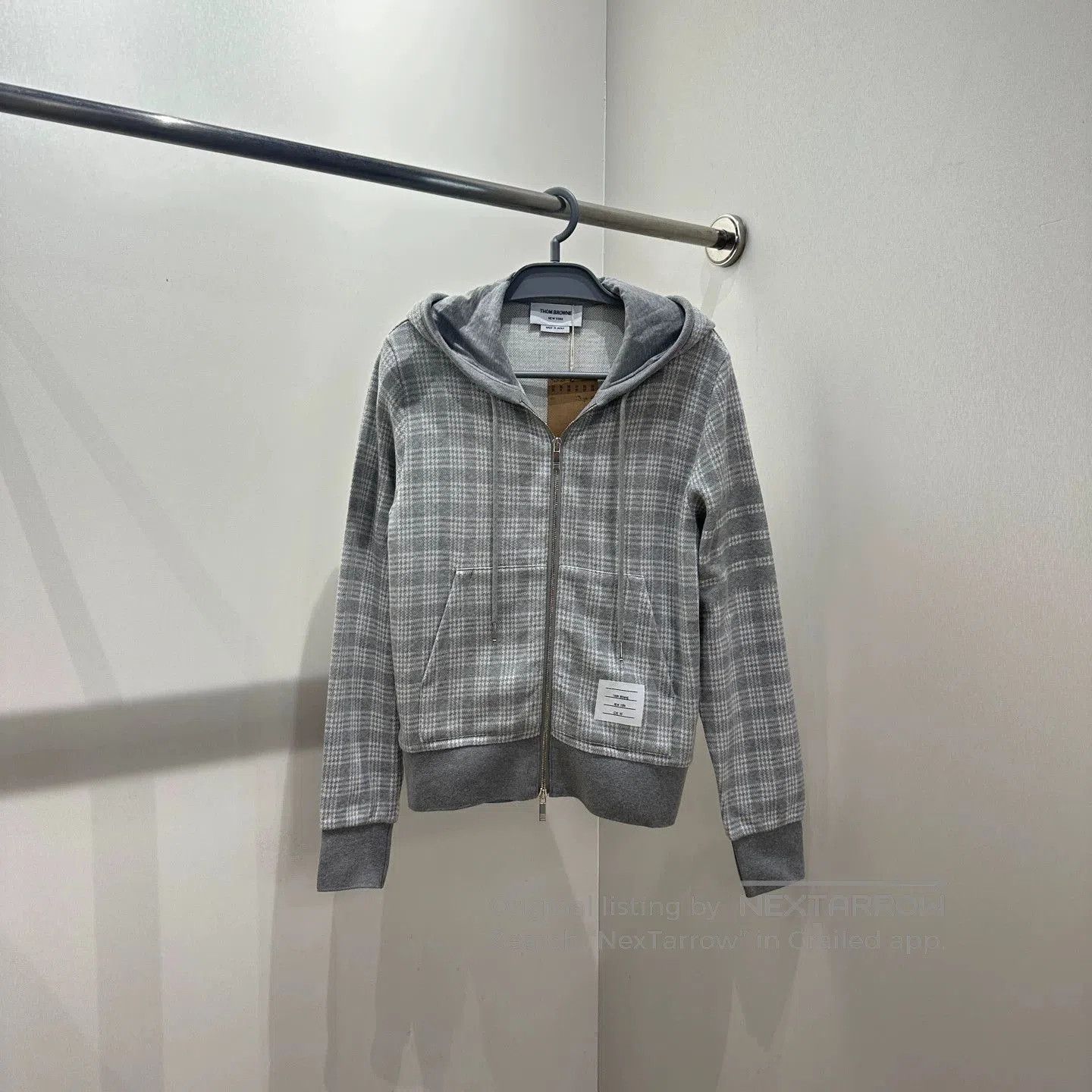 Thom Browne Gray Check Zip-Up Hoodie. Size US XS / EU 42 / 0 - 1 Thumbnail