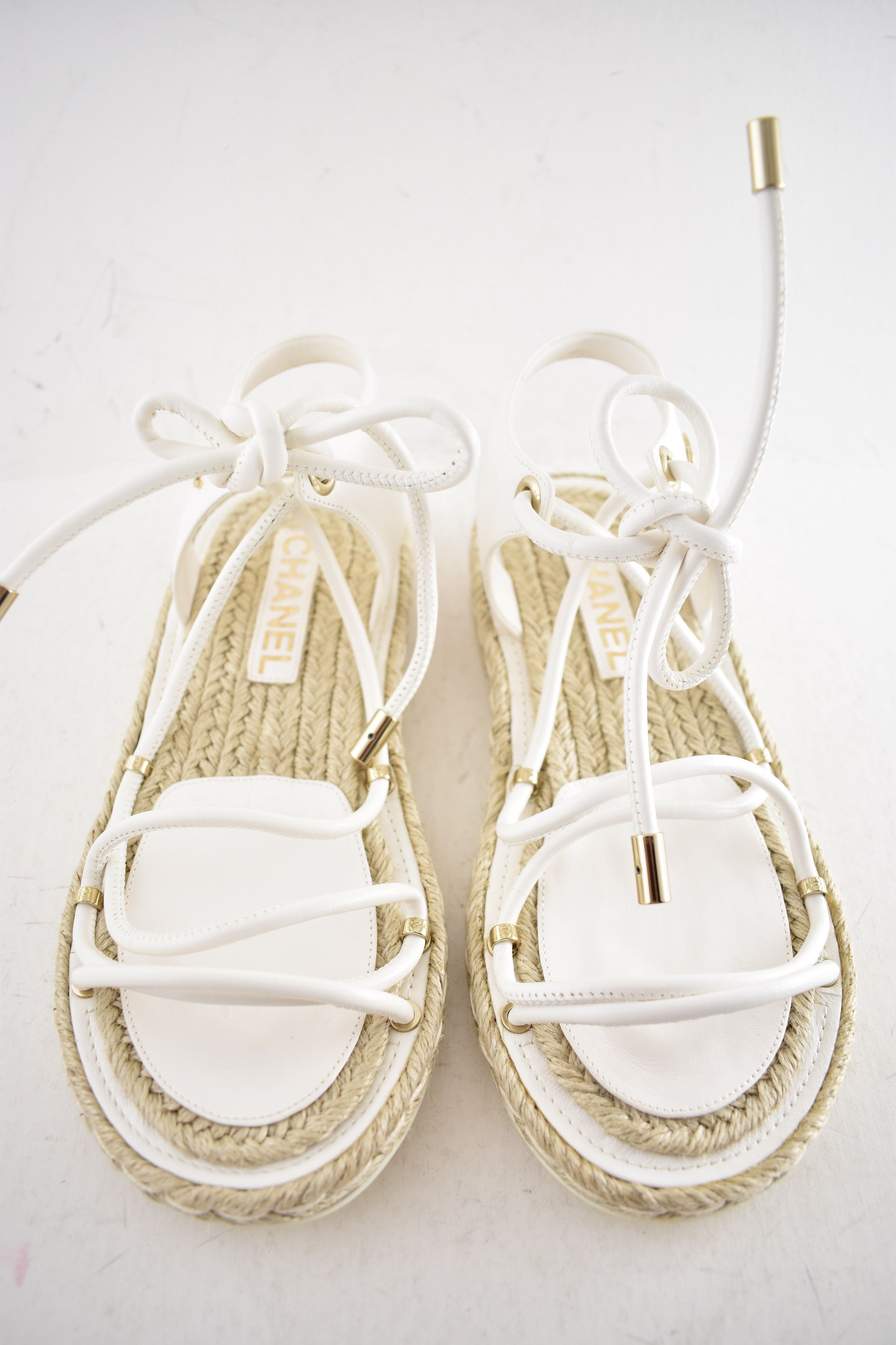 Chanel 20S CC Logo Mules Lace Up Tie Sandal Espadrille Flat 36 Size US 6 / IT 36 - 10 Thumbnail