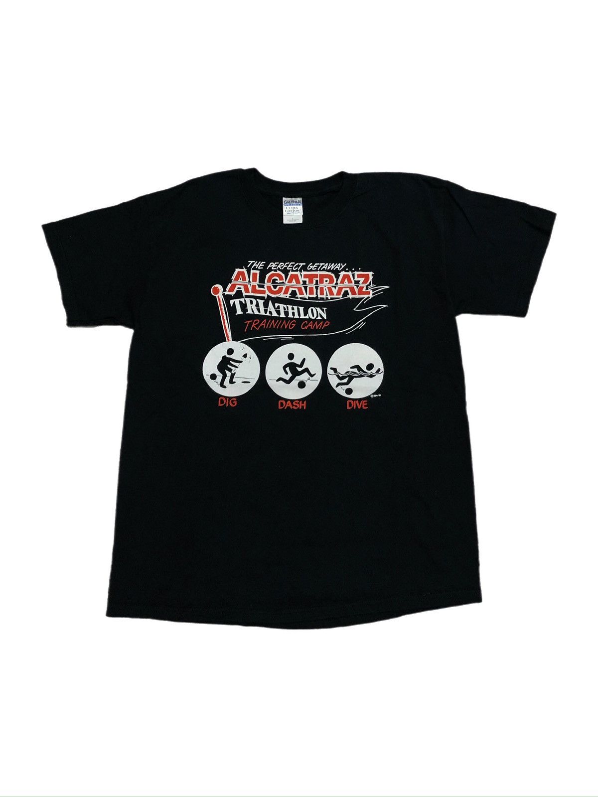 Vintage 90s Alcatraz Triathlon Training Camp Prison Escape Tee Size US L / EU 52-54 / 3 - 1 Thumbnail