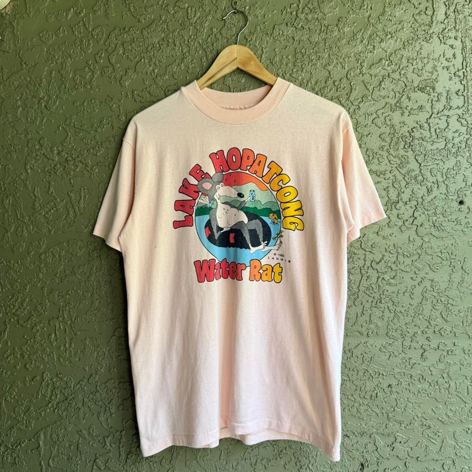 Other Vintage 80s Lake Hopatcong Water Rat Men's L Pink Tee Size US L / EU 52-54 / 3 - 3 Thumbnail