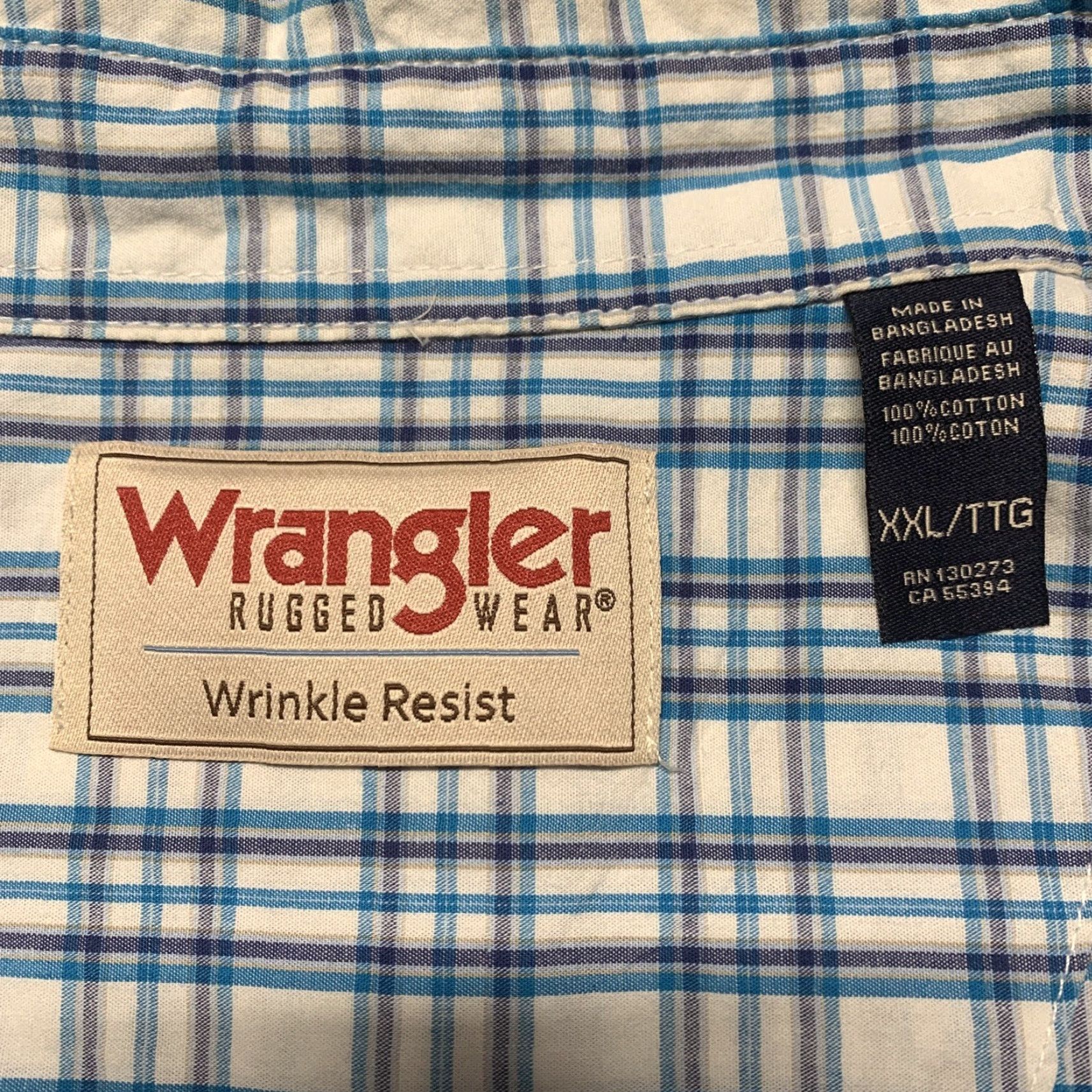 Wrangler Wrangler Western Shirt Short Sleeve Mens 2XL Blue White Plaid Button-Down Shirt Size US XXL / EU 58 / 5 - 3 Thumbnail