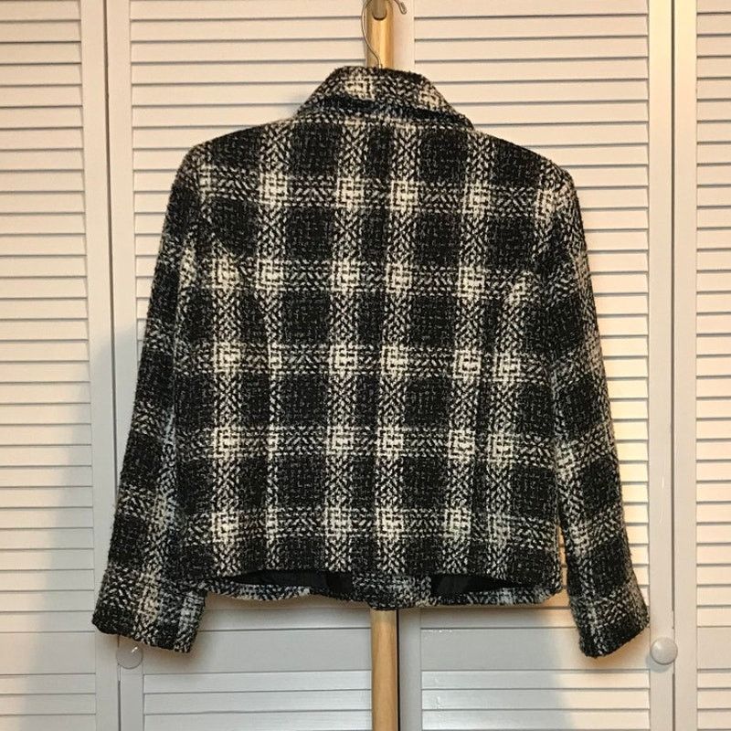 Other Investments Petites Y2K Tweed Black Plaid Collared Jacket PM Size M / US 6-8 / IT 42-44 - 2 Thumbnail