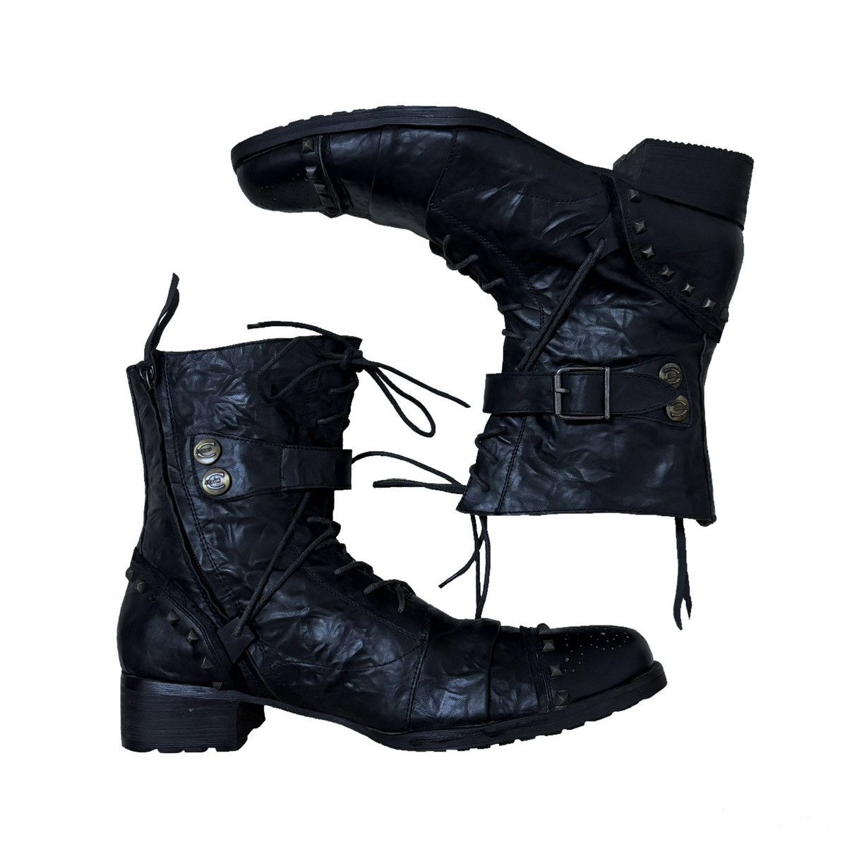 Roberto Cavalli 00s Just Cavalli Studded Buckle Wrinkled Boots Size US 10.5 / EU 43-44 - 1 Thumbnail