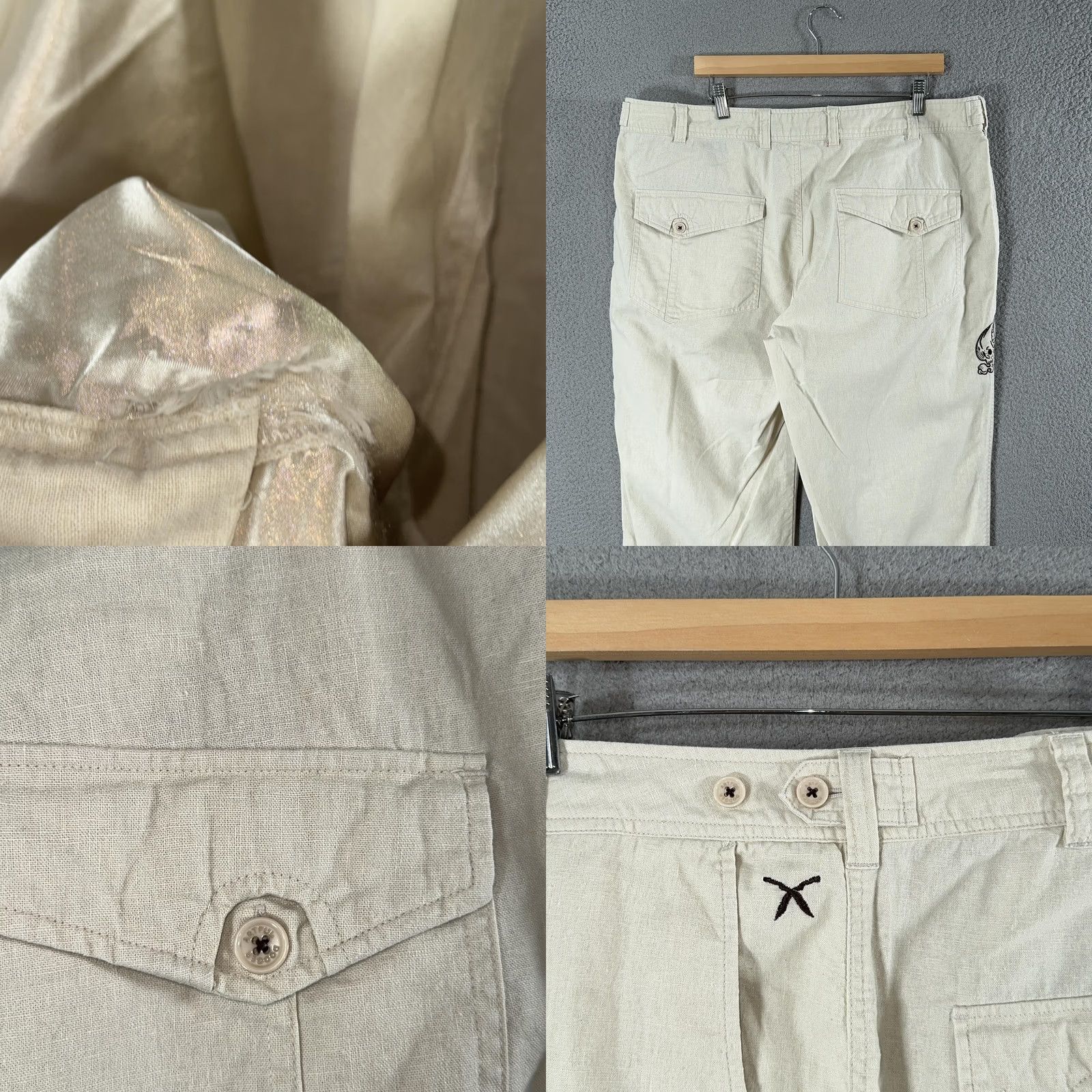 Vintage VINTAGE Artful Dodger Embroidered Linen Pants Mens 40 Beige Koi Fish 41x33 Size US 40 / EU 56 - 10 Thumbnail