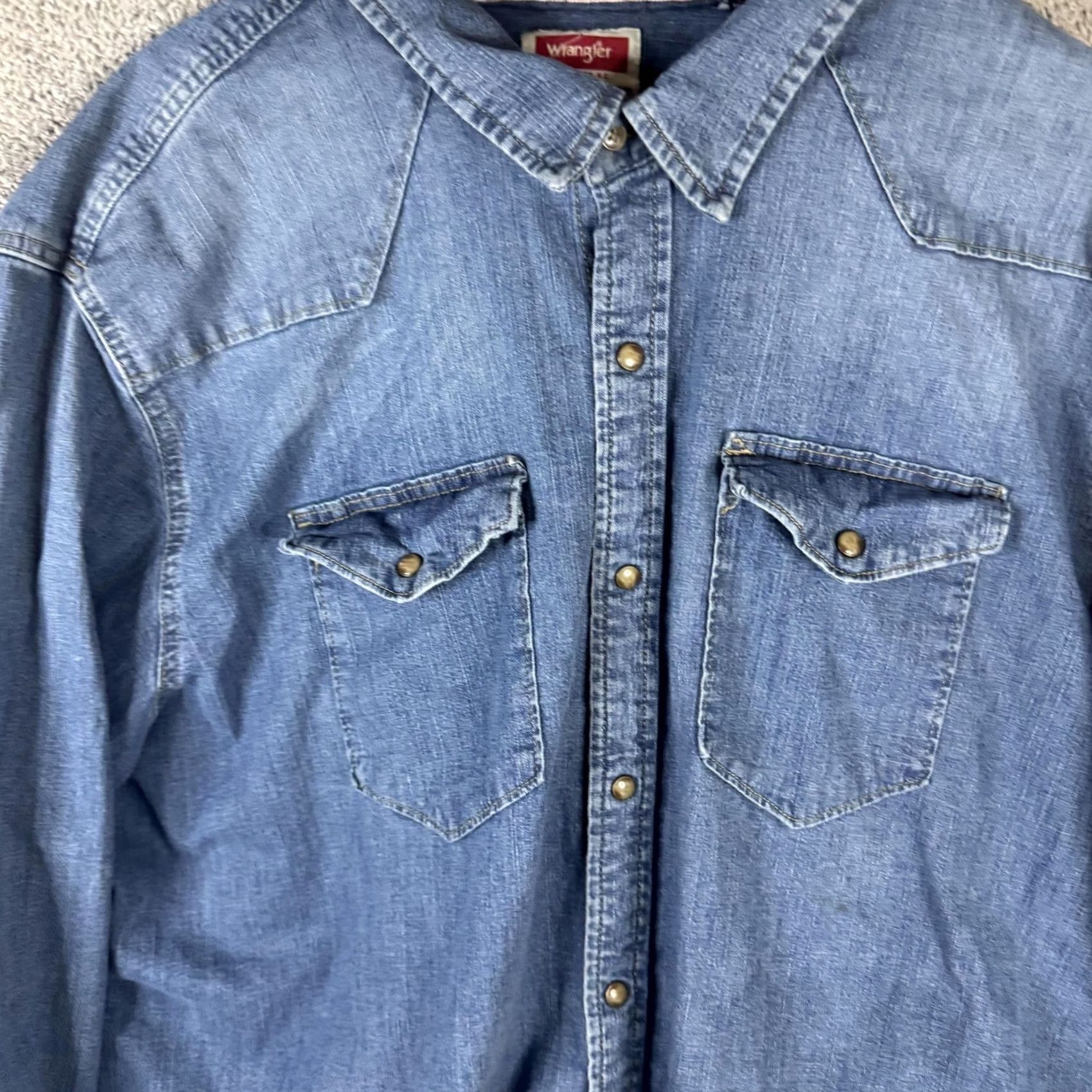 Wrangler Wrangler Shirt Mens 3XL Blue Denim Western Pearl Snap Long Sleeve Cowboy Ranch Size US XXL / EU 58 / 5 - 6 Thumbnail