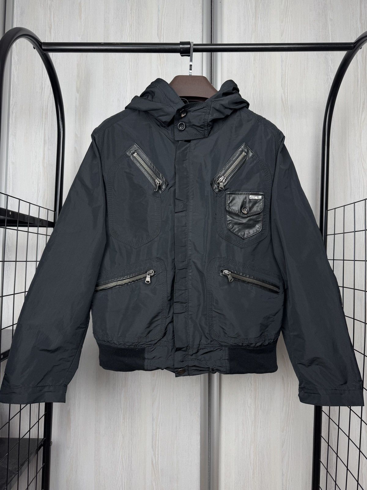 Pal Zileri Pal Zileri Lab black nylon leather multipocket hooded jacket Size US L / EU 52-54 / 3 - 1 Thumbnail