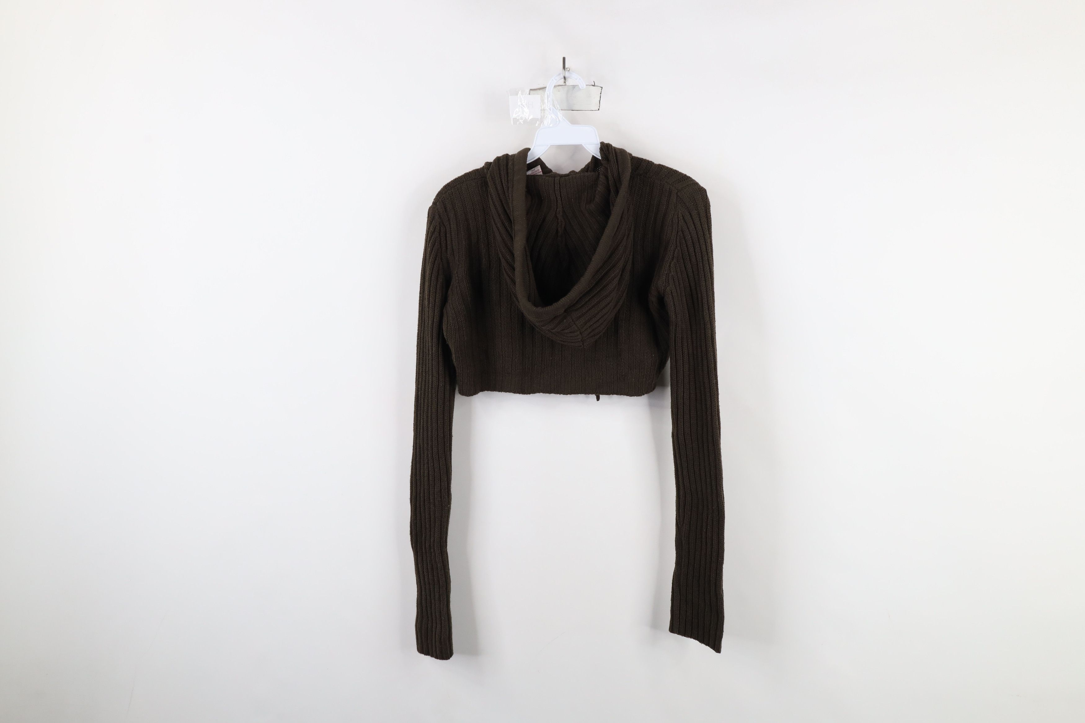 Vintage Vintage 90s Y2K Babydoll Ribbed Knit Hoodie Sweater Brown Size S / US 4 / IT 40 - 7 Thumbnail