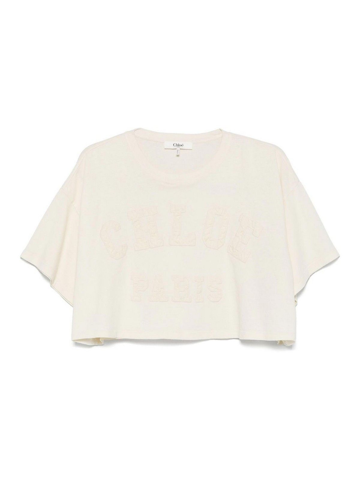 Chloe o1loc1c11125 Cropped logo T-Shirt in Coconut Milk Size S / US 4 / IT 40 - 1 Thumbnail