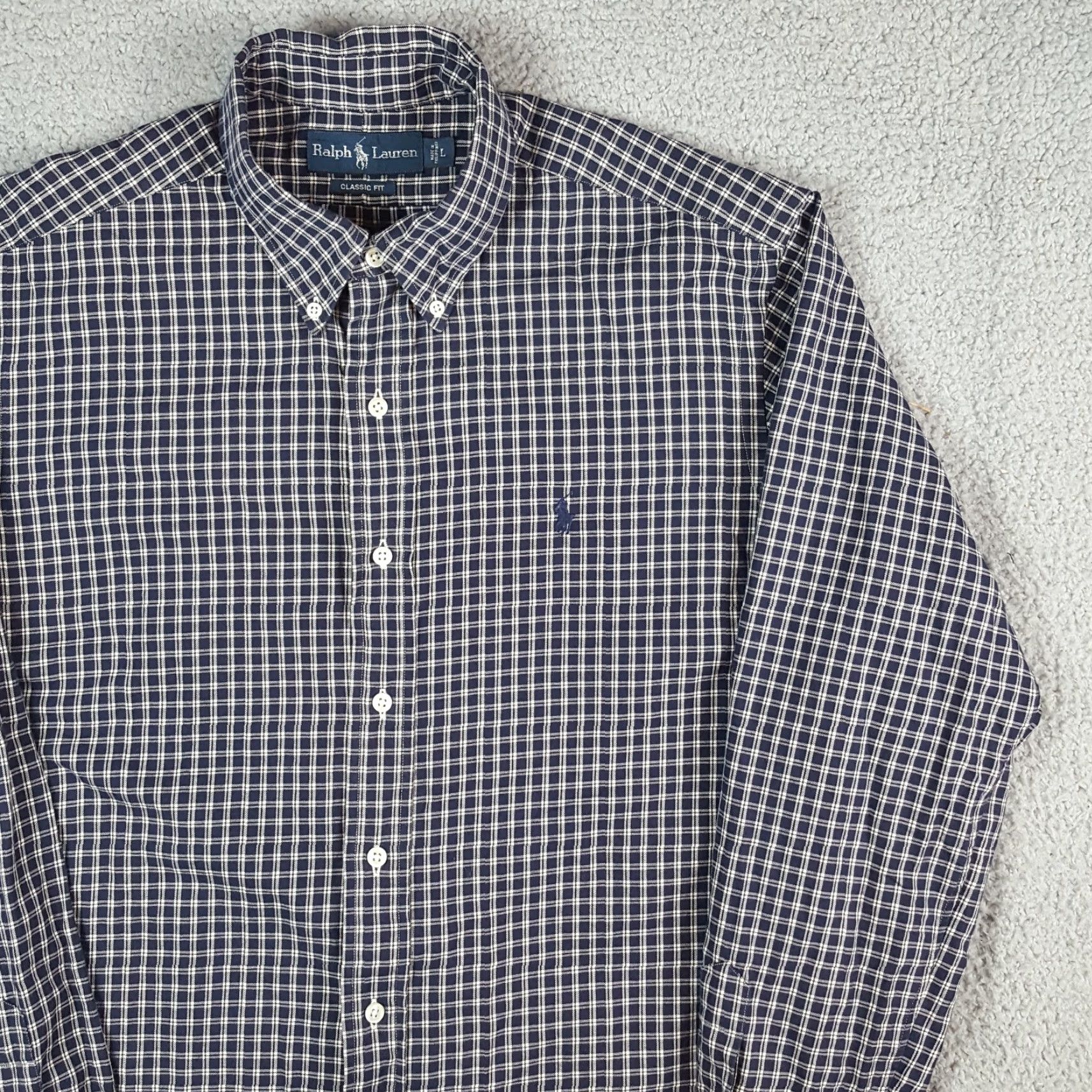 Ralph Lauren Ralph Lauren Button-Up Shirt Blue Plaid 90s Preppy Pony Logo Men's L Dress Shirt Size 42R - 4 Thumbnail