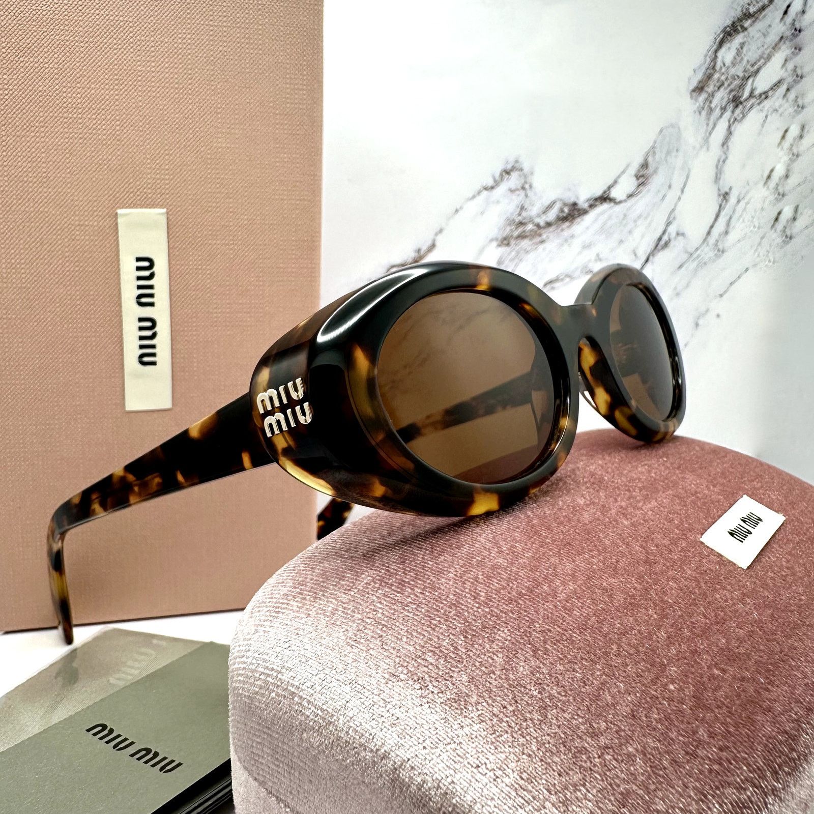 Miu Miu New MIU MIU Sunglasses Brown Tortoise Oval Womens Reverie Size ONE SIZE - 18 Thumbnail