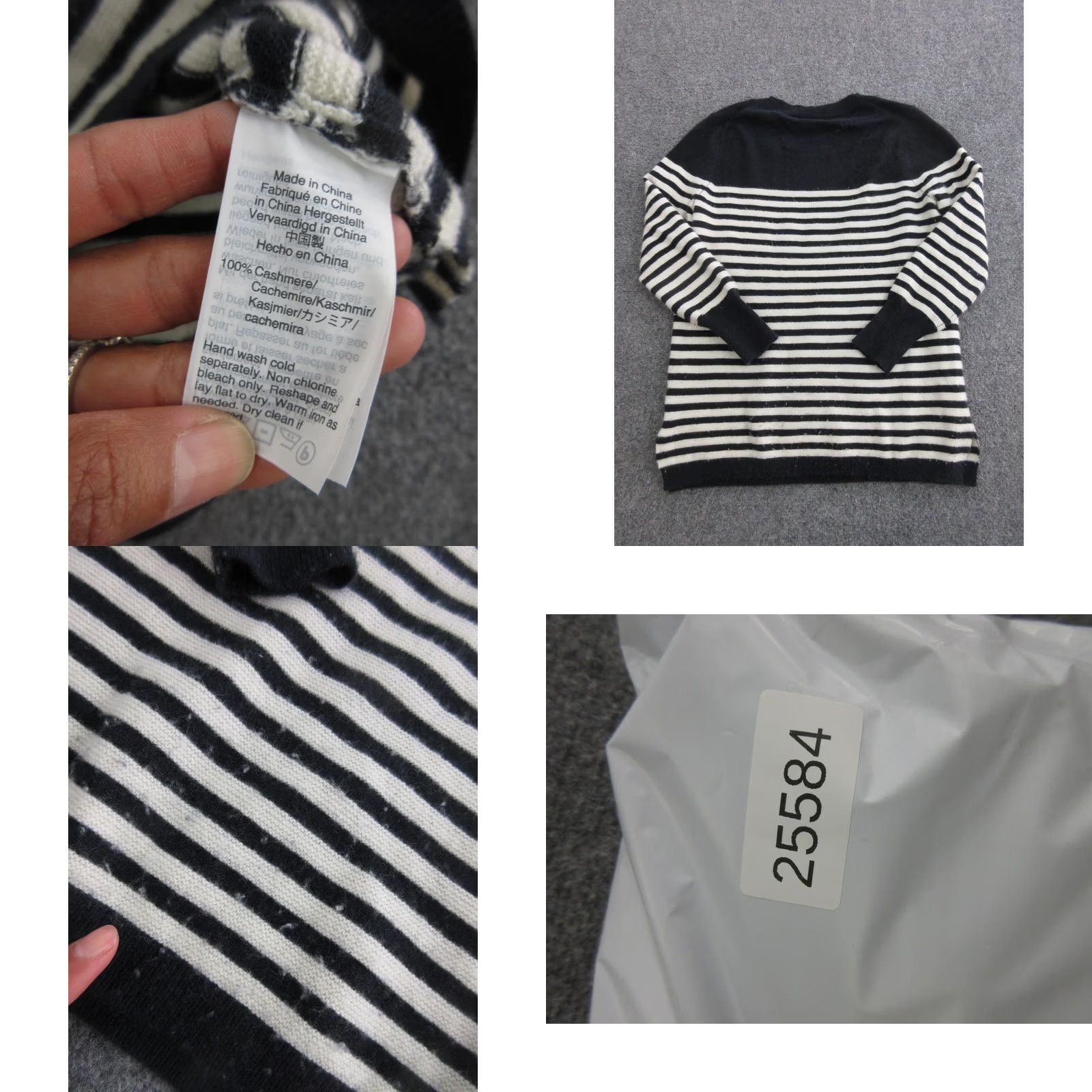 J.Crew J.CREW Sweater Womens S Black 100% Cashmere Crewneck Striped Knit Pullover Size S / US 4 / IT 40 - 9 Thumbnail