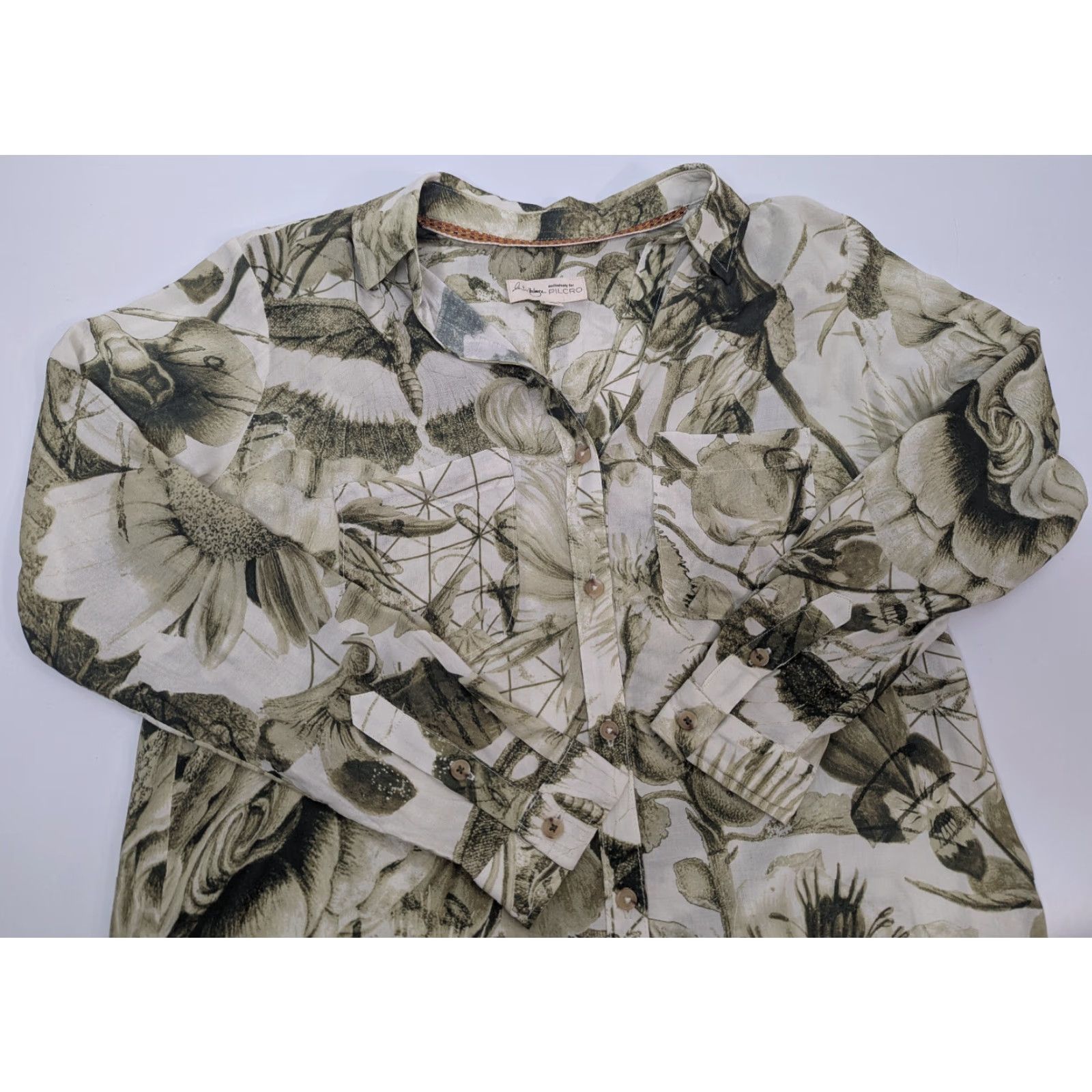 Anthropologie Anthropologie The Romy Manel Villalonga Relaxed Button Shirt Women XS Floral White Green Pattern Bohemian Classic long sleeve 100% viscose Size XS / US 0-2 / IT 36-38 - 2 Thumbnail