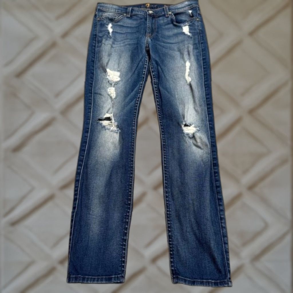 7 For All Mankind 7 For All Mankind Jeans Denim 7 For All Mankind The Ankle Skinny Distressed Blue 28 Womens Regular Jeans Size 28" / US 6 / IT 42 - 1 Thumbnail