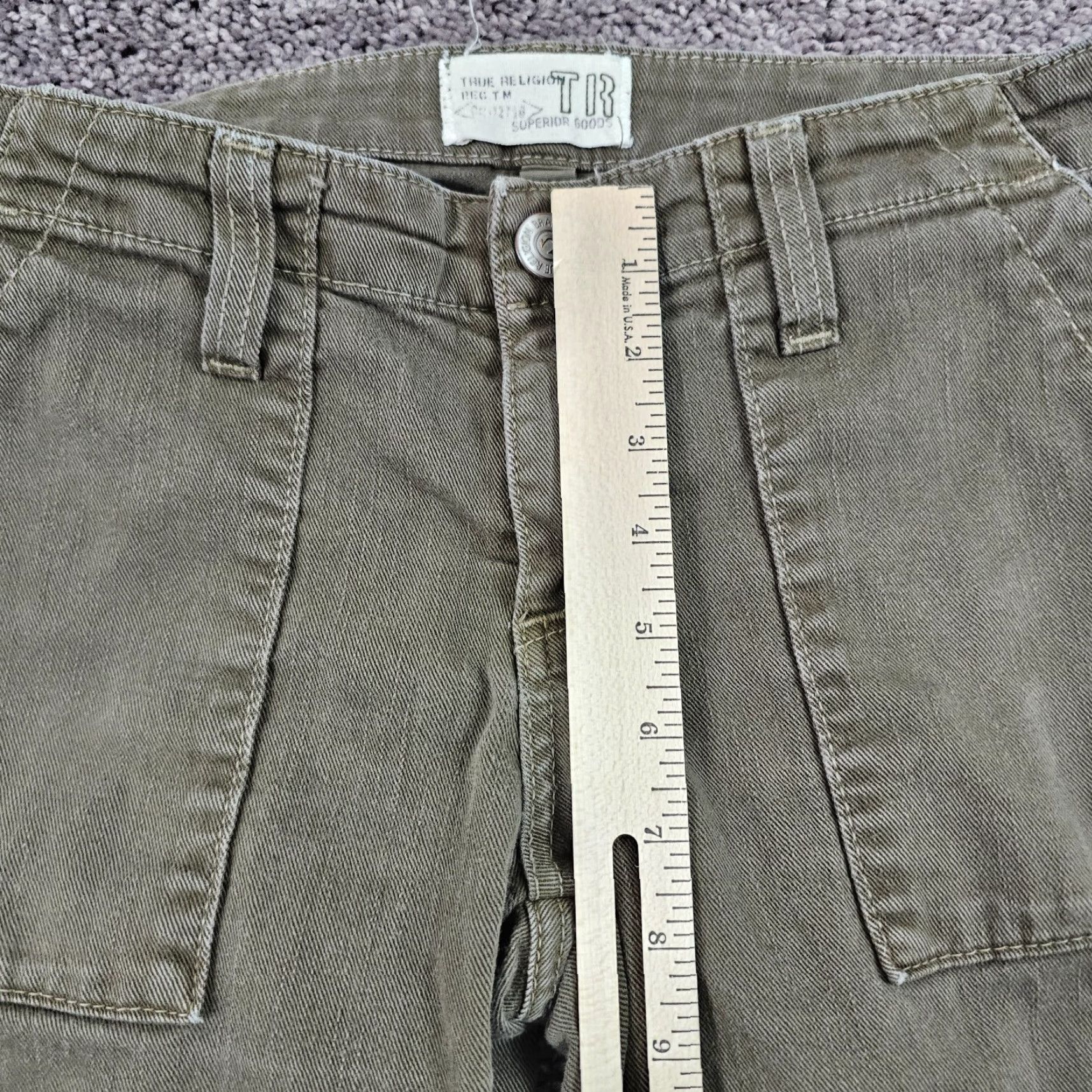 True Religion VINTAGE True Religion Joyce Jeans Women's Cropped 29x26 Green Denim Low Rise 90s Style Mens? Girls? Wait. Size 29" - 4 Thumbnail