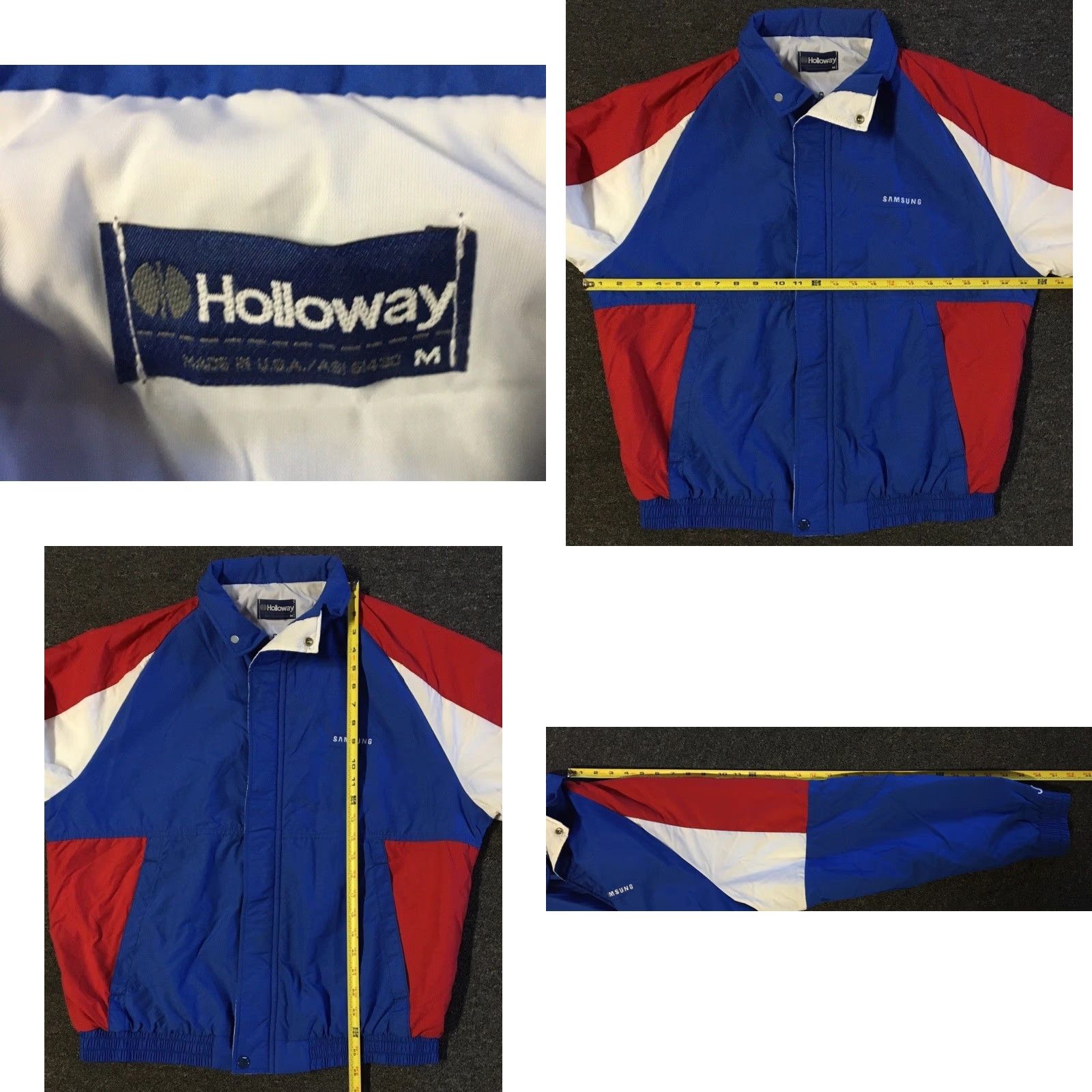 Samsung VINTAGE Samsung Jacket Mens M Blue Striped Zip Pockets 90s Grunge Tech Computer Cell Phone Movie Retro USA Binary Theme Bomber Jacket Size US M / EU 48-50 / 2 - 9 Thumbnail