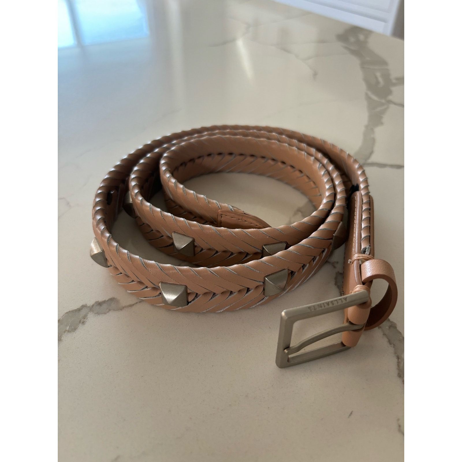 Allsaints All Saints Blush Pink Woven Belt with Silver Studs Size ONE SIZE - 1 Thumbnail