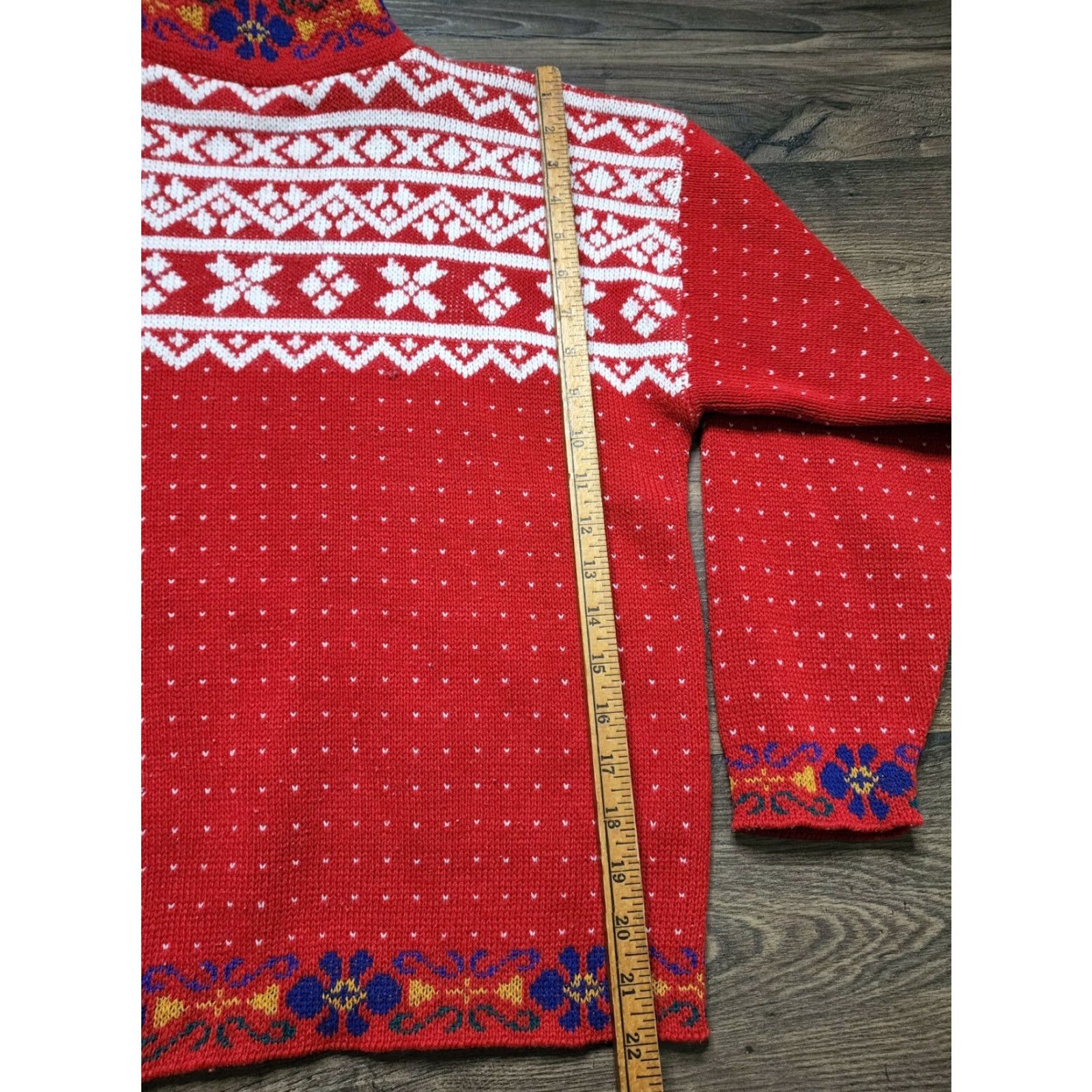 Vintage VINTAGE Gotham Womens Large Fair Isle Floral Sweater 80s Red Cotton Blend Knit Pullover Long Sleeve Round Neck Casual Fall Winter Seasonal Size L / US 10 / IT 46 - 3 Thumbnail