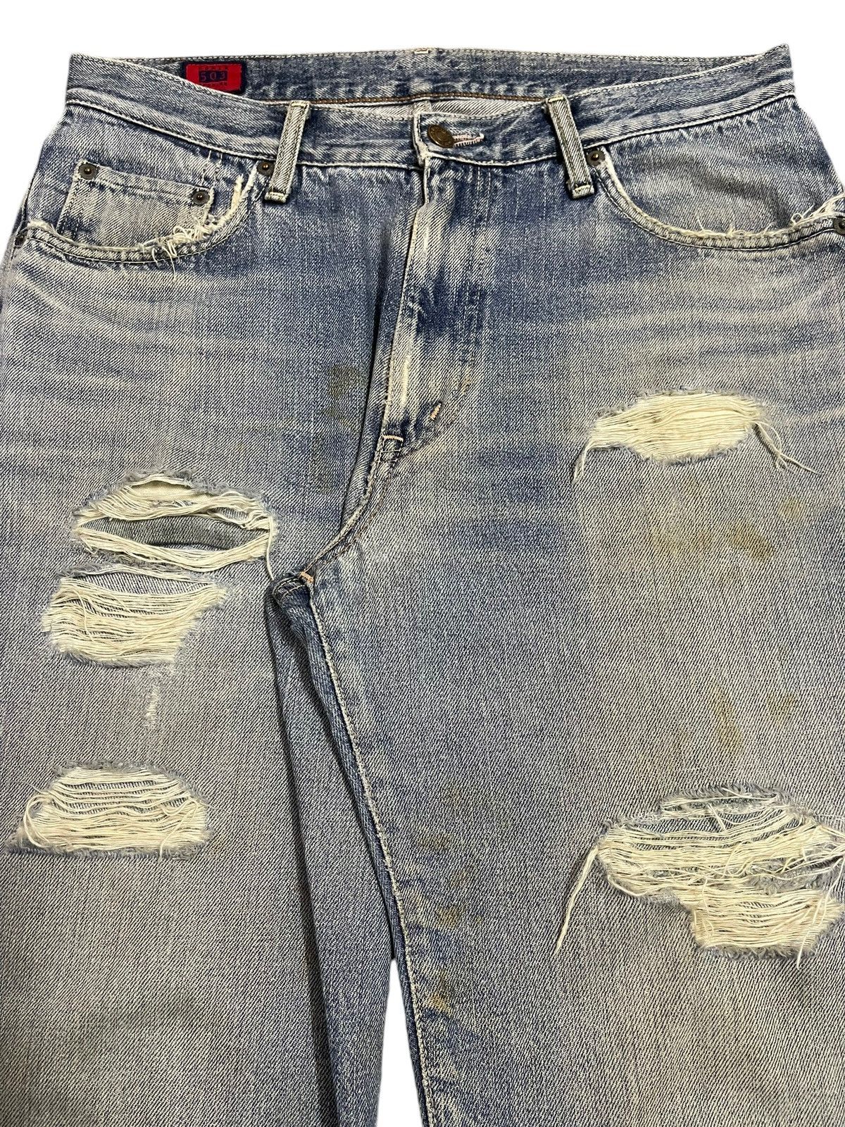 Edwin Vintage Edwin 503 Blue Faded Wash Distressed Loose Jeans Size US 33 - 4 Thumbnail