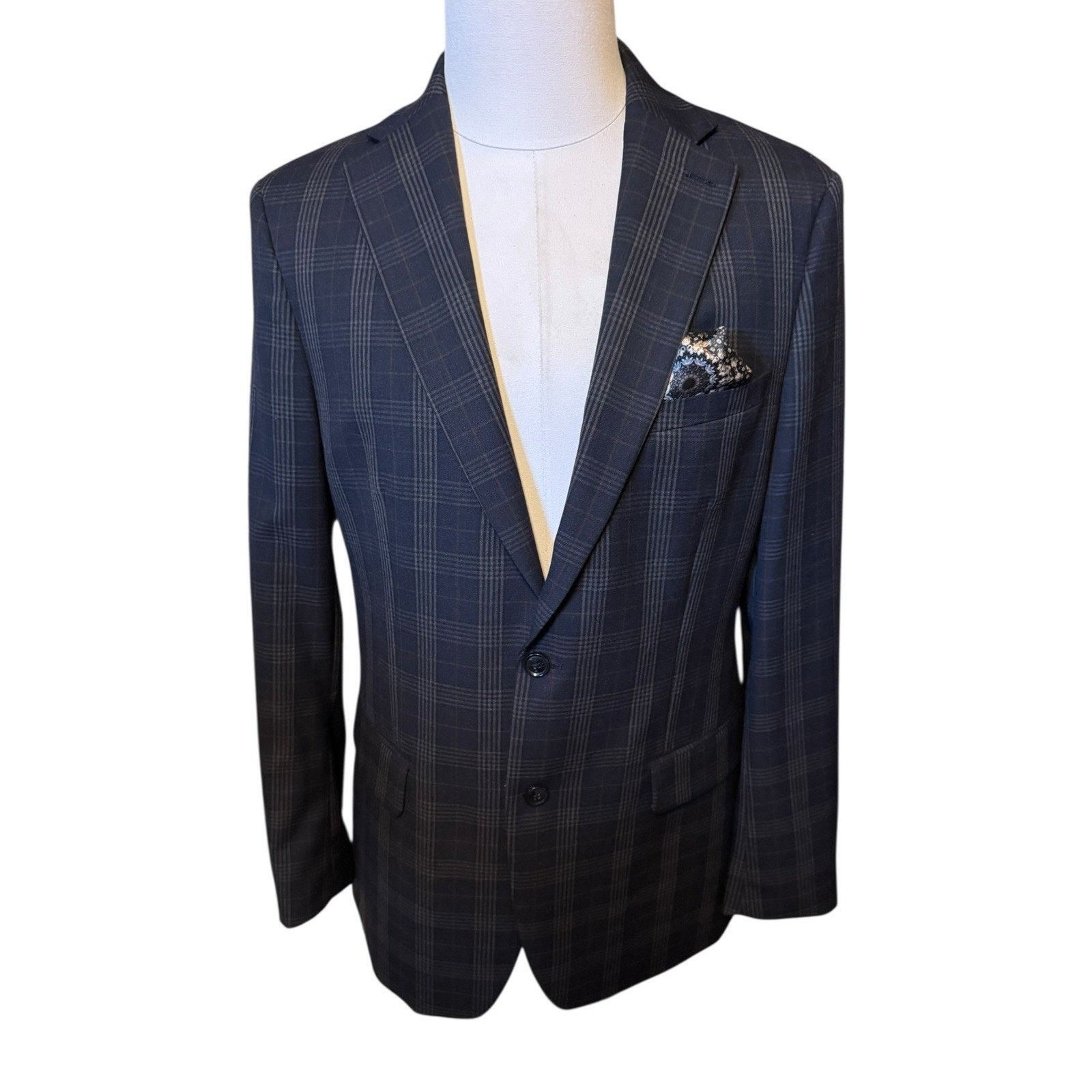 Tallia Tallia Classic Fit Suit Jacket Blazer Navy Blue Multiplaid Size 42L - 1 Thumbnail