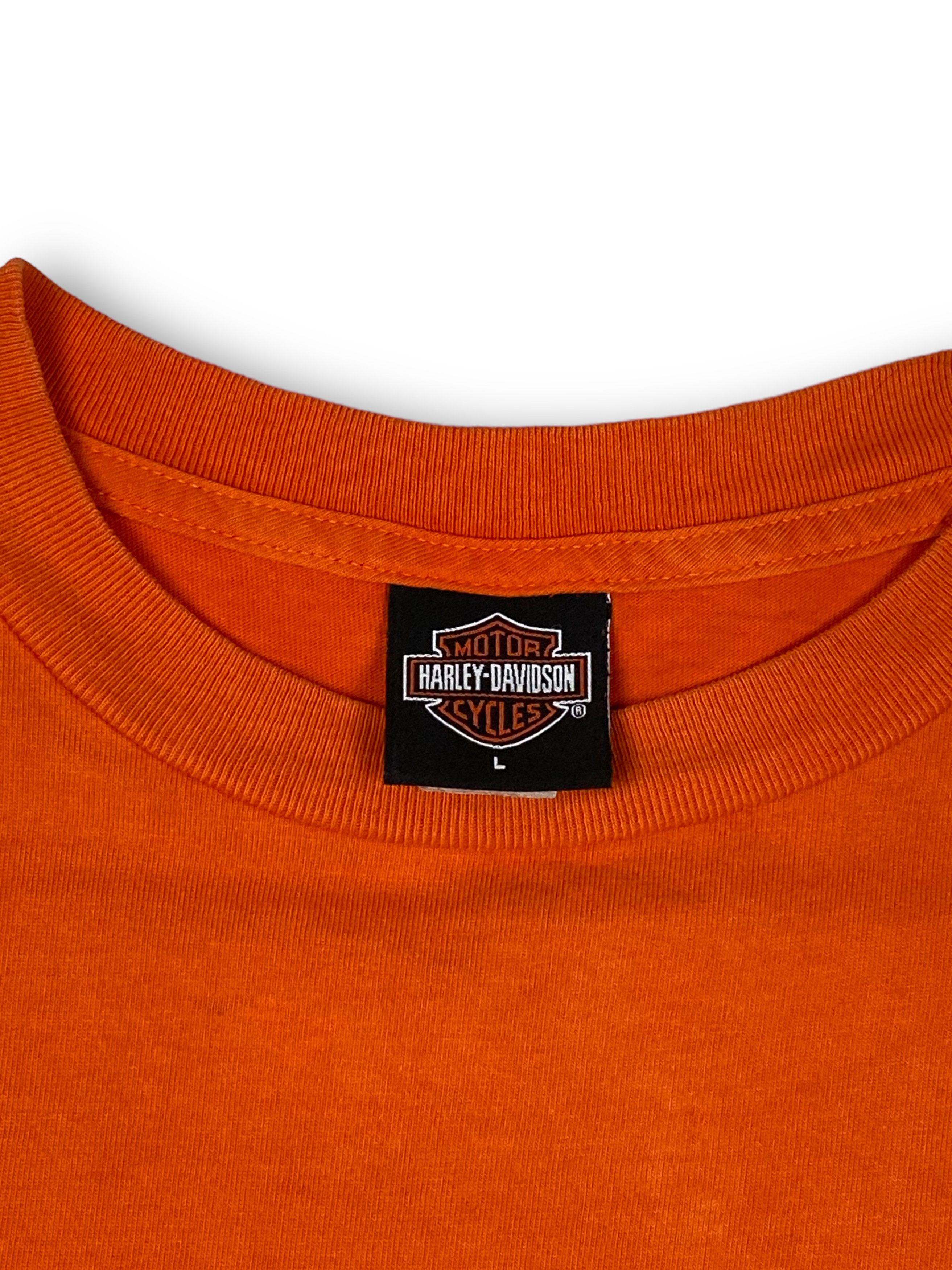 Harley Davidson Vintage HARLEY DAVIDSON US Made Big Logo Orange T-Shirt M745 Size US L / EU 52-54 / 3 - 5 Thumbnail