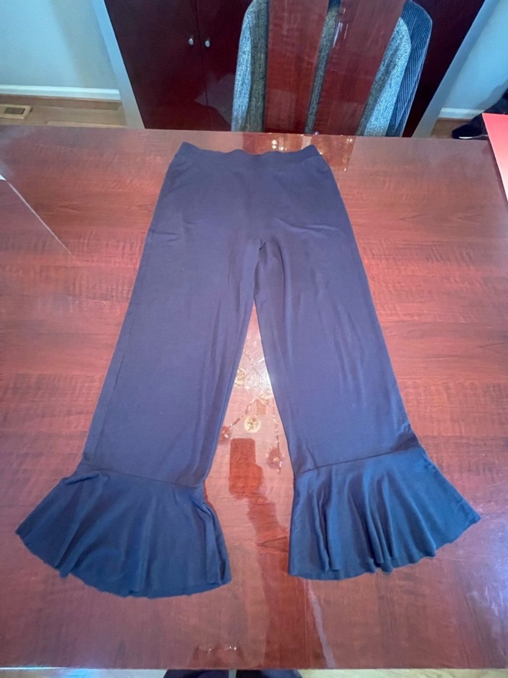 What Goes Around Comes Around Abound Ruffle Hem Wide Leg Pants Black Sz S High Waist Size 25" / US 0 / IT 36 - 3 Thumbnail