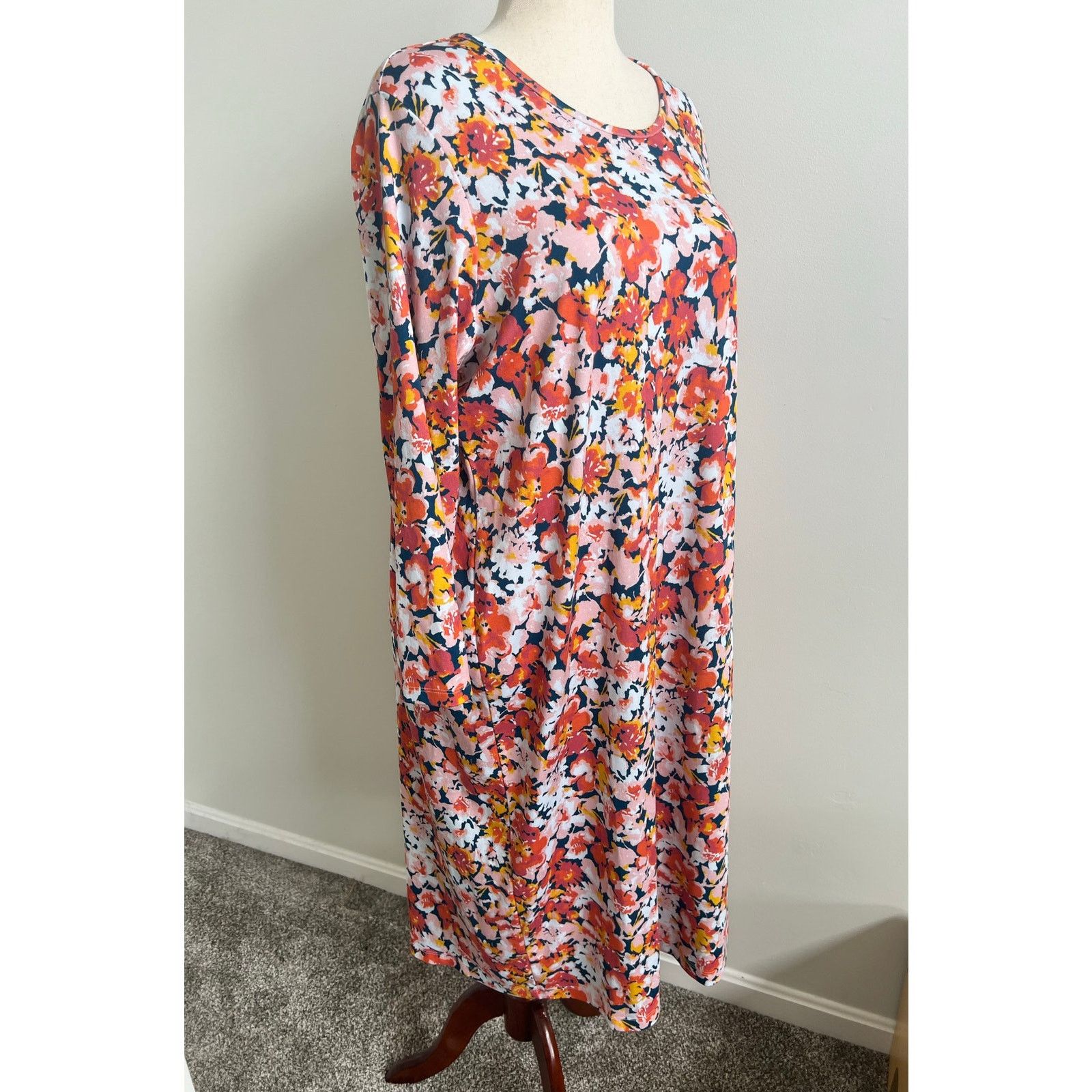 Lands' End Lands' End 100% Cotton Floral Long Sleeve Midi Dress 2X Size 3XL / US 20-22 - 2 Thumbnail
