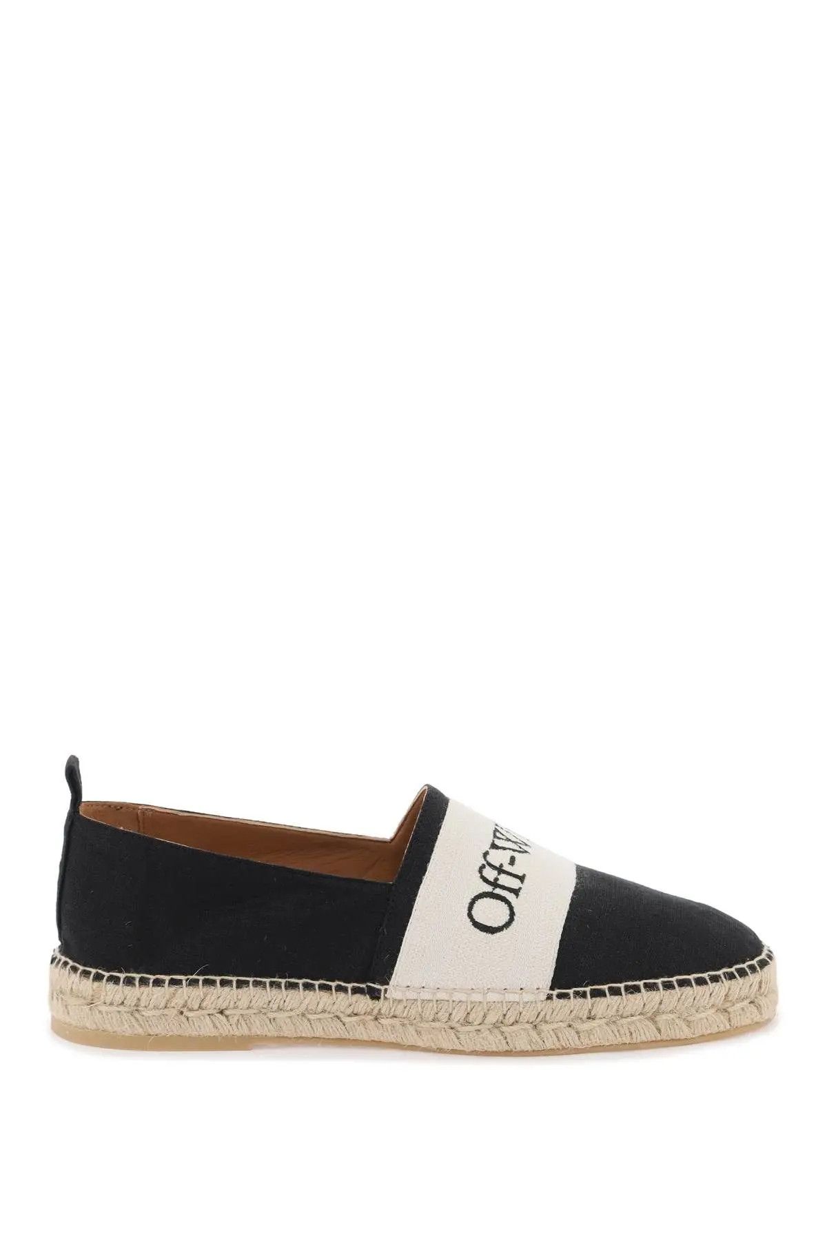 image of Off White O1S22I1N0324 "bookish Logo Linen Espadrilles In Black White Shoes, Men's (Size 12)