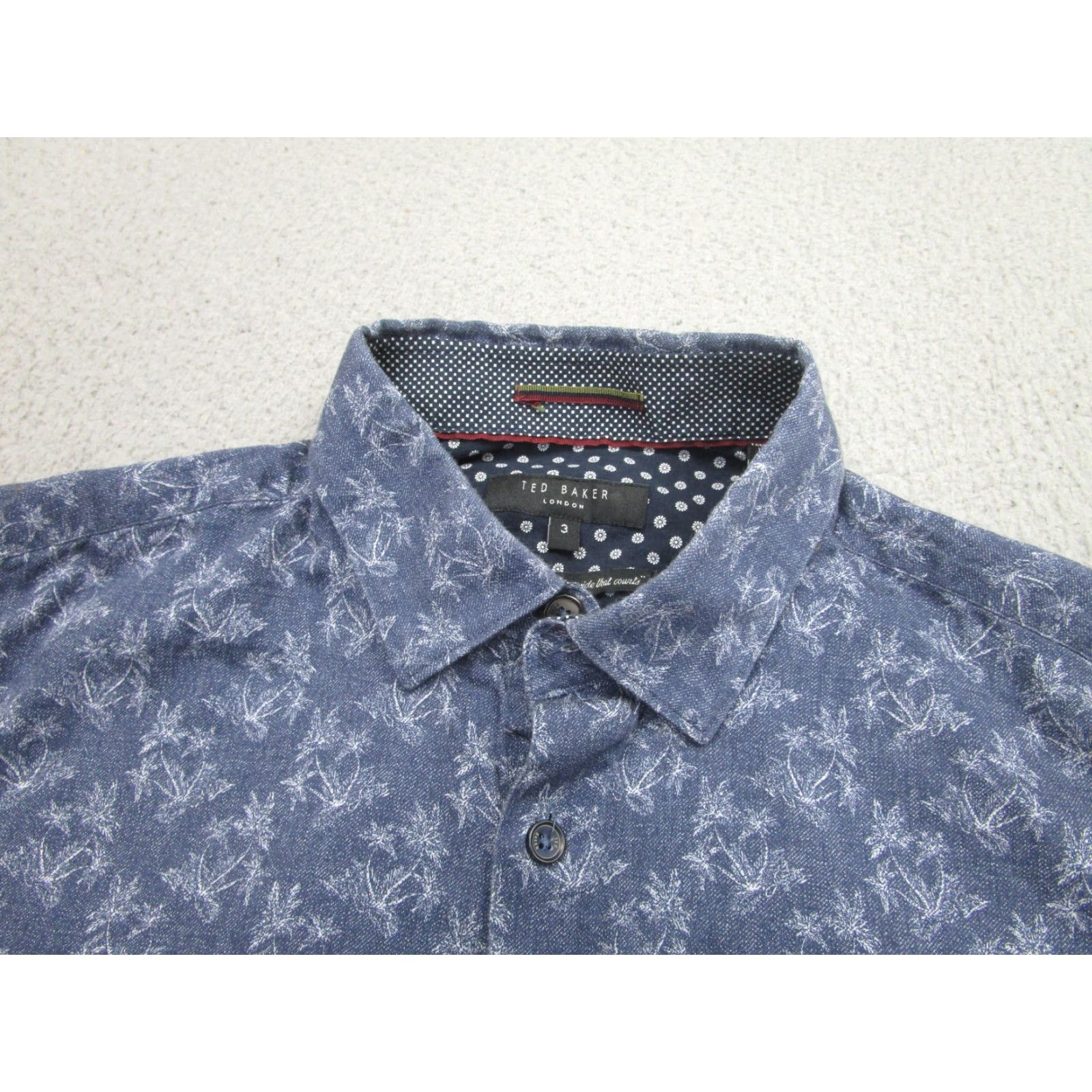 Ted Baker Ted Baker Shirt Mens Medium Blue Chambray Floral Print Short Sleeve Button Front Size US M / EU 48-50 / 2 - 3 Thumbnail