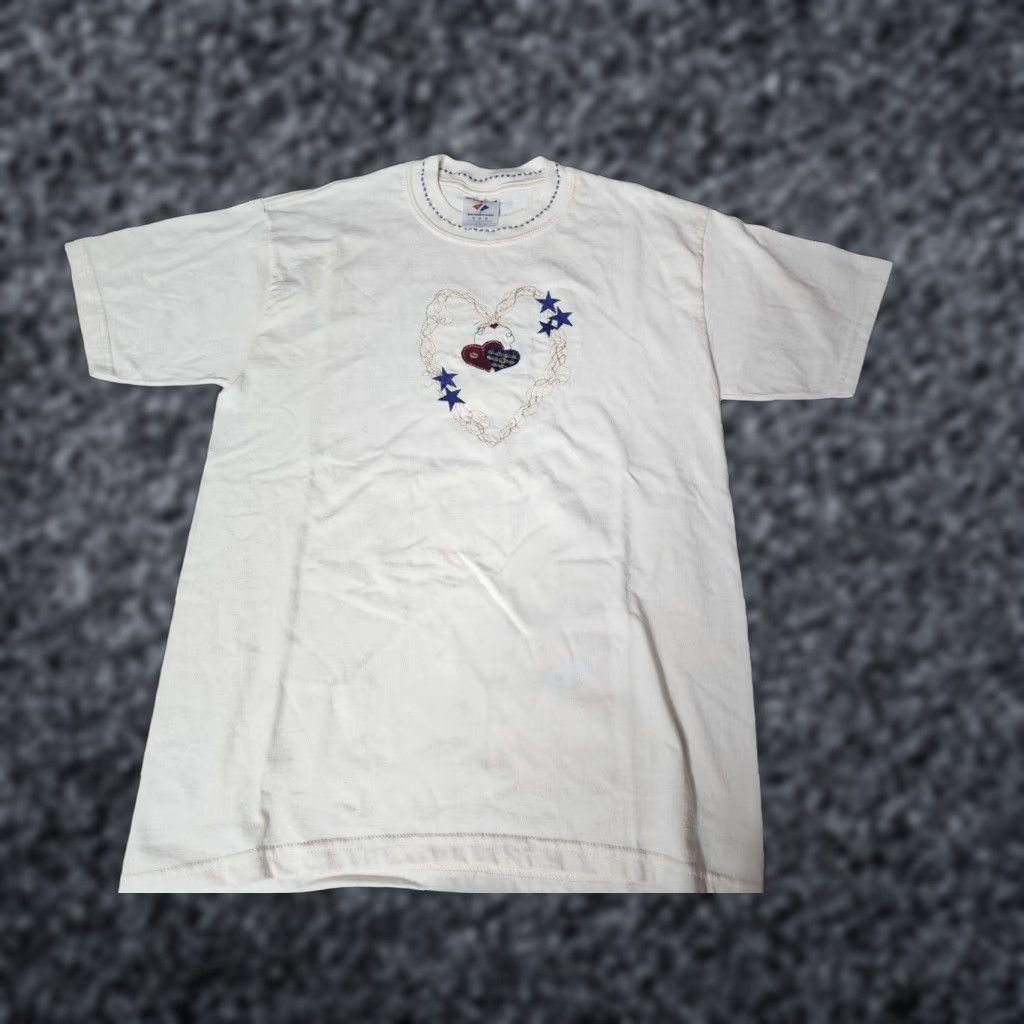 Fruit Of The Loom VINTAGE 90s Fruit of the Loom M Patchwork T-Shirt Beige Cotton Blend Arts & Crafts Womens Size M / US 6-8 / IT 42-44 - 1 Thumbnail