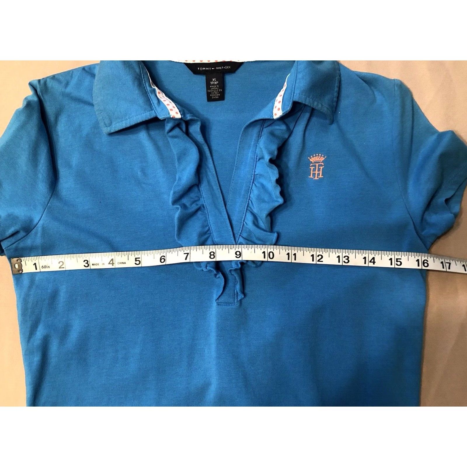 Tommy Hilfiger Vintage Tommy Hilfiger Polo Top XS Blue Ruffle V-Neck Short Sleeve Y2k 2000s Preppy Size XS / US 0-2 / IT 36-38 - 4 Thumbnail