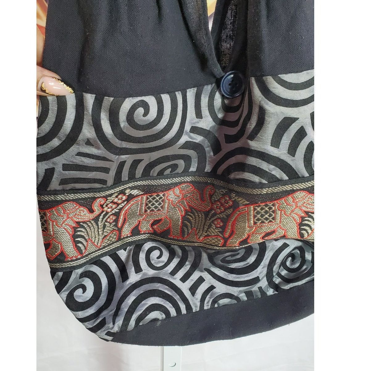 Handmade Handmade Black Gray Elephant Hobo Shoulder Bag One Size Size ONE SIZE - 3 Thumbnail