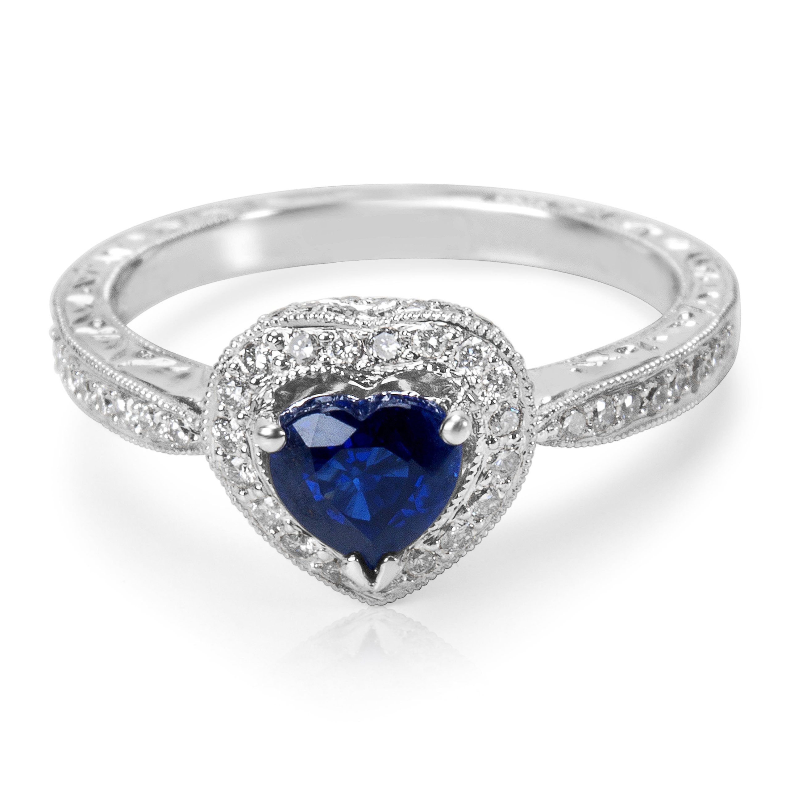 BRAND NEW Heart Shaped Sapphire Fashion Ring in 18K White Gold with Diamonds