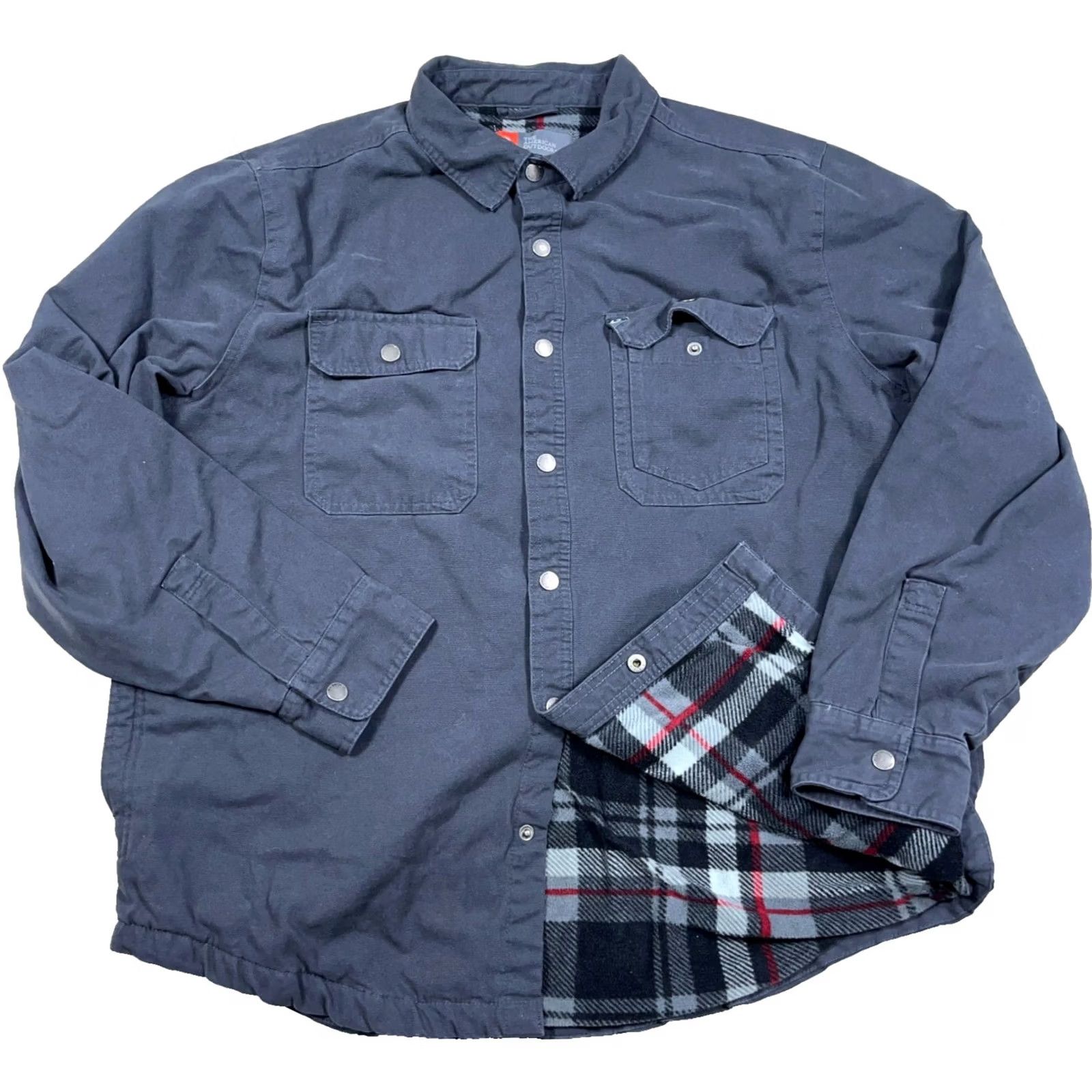 Vintage VINTAGE American Outdoorsman Jacket Men Large Gray Canvas Flannel Lined Shacket Snap Size US L / EU 52-54 / 3 - 2 Thumbnail